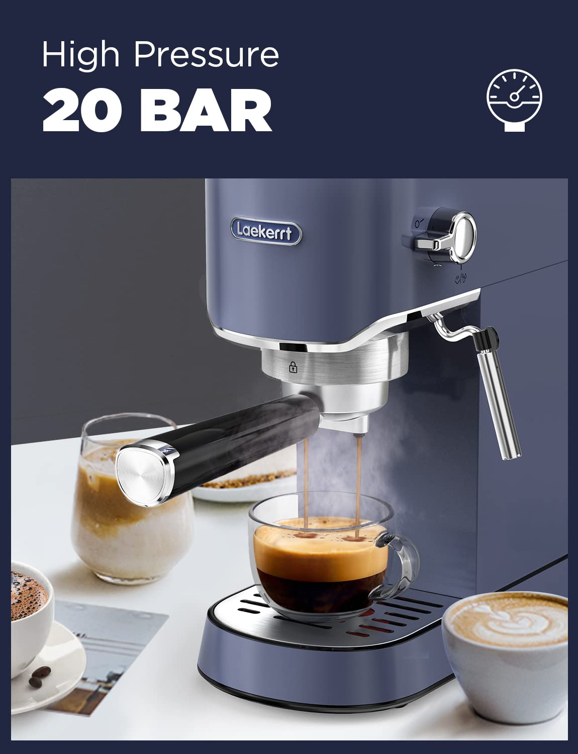 Premium 20 Bar Espresso Machine for Home - Compact Coffee Maker with Milk Frother for Latte & Cappuccino (Blue, CMEP02) | Perfect for Small Kitchens, Offices & Coffee Enthusiasts