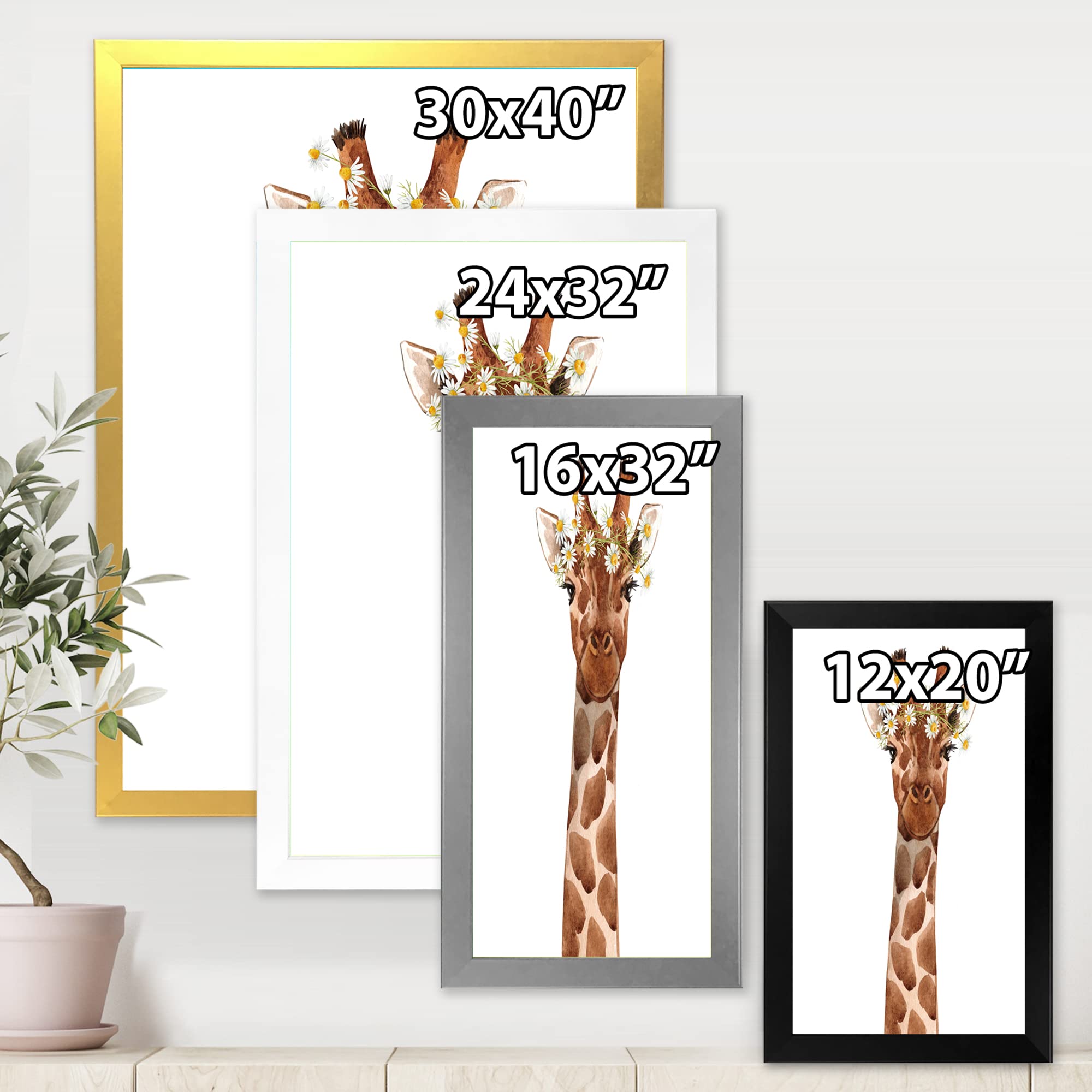 DesignQ Giraffe Portrait XI - Farmhouse Framed Wall Art Decor for Living Room, Bedroom & Office | Rustic Animal Painting Home Decor