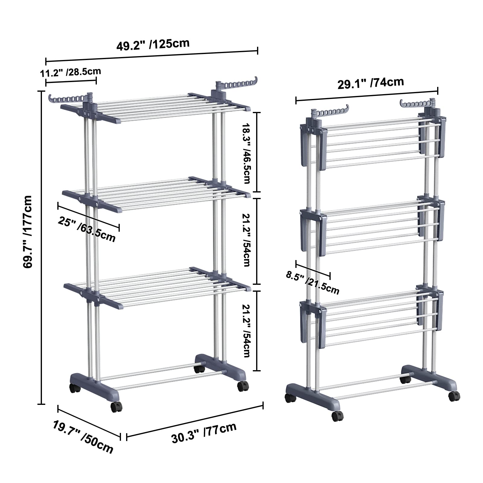 YORKING 4-Tier Foldable Clothes Drying Rack with Wheels | Indoor & Outdoor Laundry Rack for Shirts, Pants, Towels | Space-Saving Garment Organizer for Apartments, Dorms, Balconies