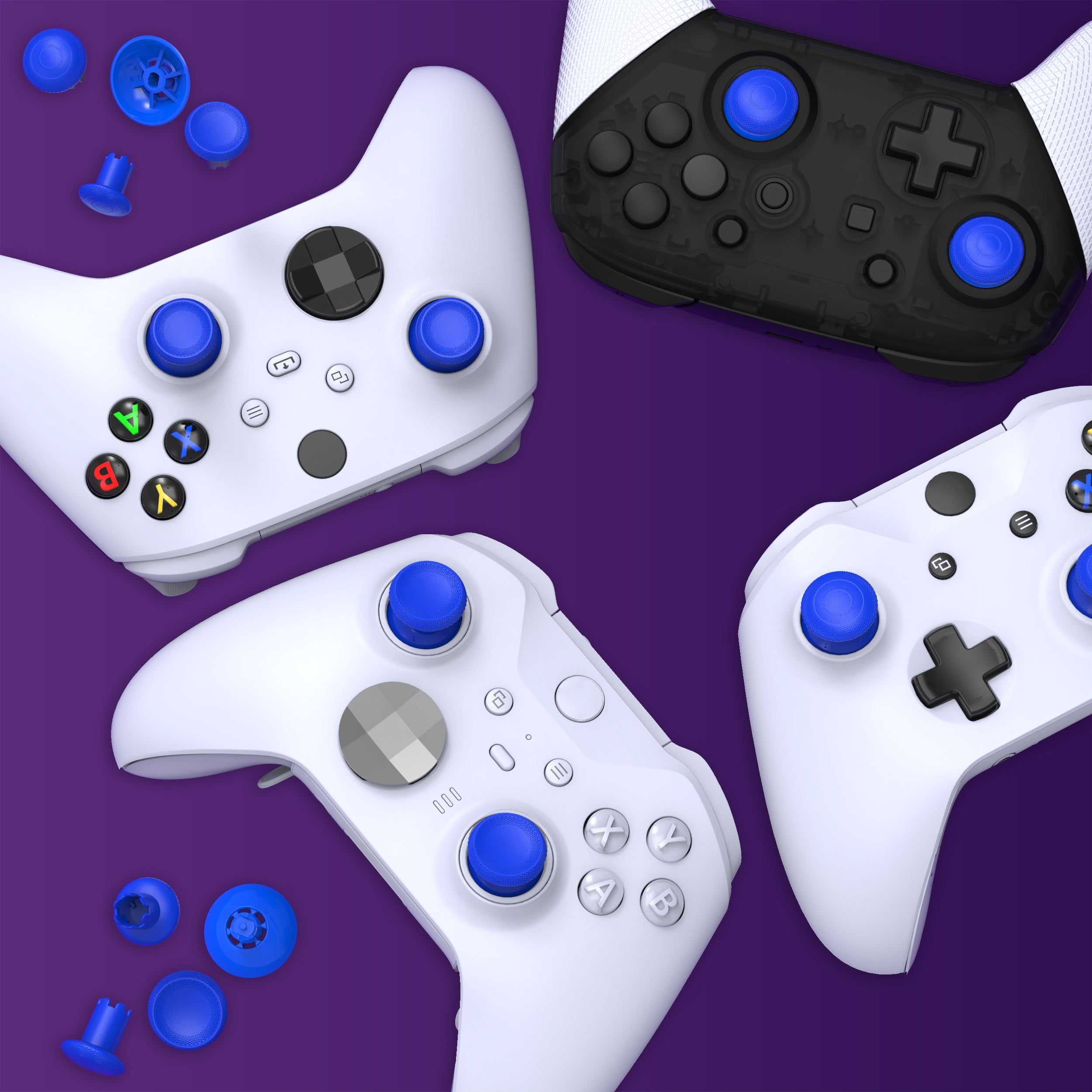 eXtremeRate ThumbsGear V3 Interchangeable Thumbsticks for Xbox Core Controller - 4 Height Adjustable Convex & Concave Grip Joysticks Compatible with Xbox One S/X/Elite & Nintendo Switch Pro Controller (Blue, VRVX3M006) - Perfect for Gaming, VR & Competitive Play