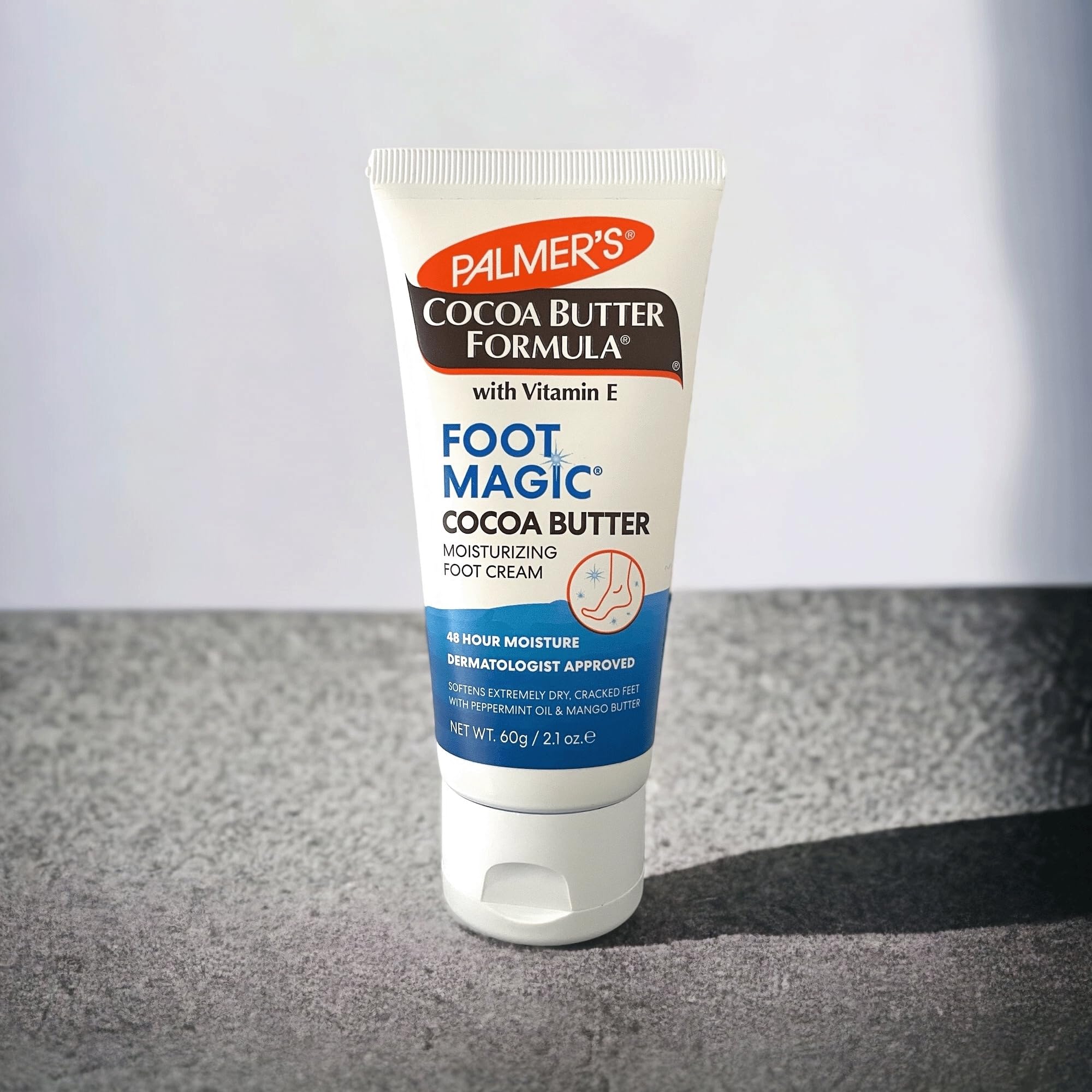 Palmer's Cocoa Butter Foot Cream for Dry Cracked Heels - Moisturizing Foot Treatment with Peppermint Oil & Vitamin E - 2.1 oz - Perfect for Pedicures, Overnight Foot Care & Softening Rough Skin