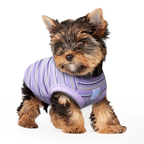 Striped Pet Dog T-Shirts - 100% Cotton Sleeveless Tank Vest for Small Dogs & Cats | Chihuahua, Yorkie Puppy Clothes in X-Small (Purple) | Perfect for Summer Walks, Indoor Play & Pet Fashion