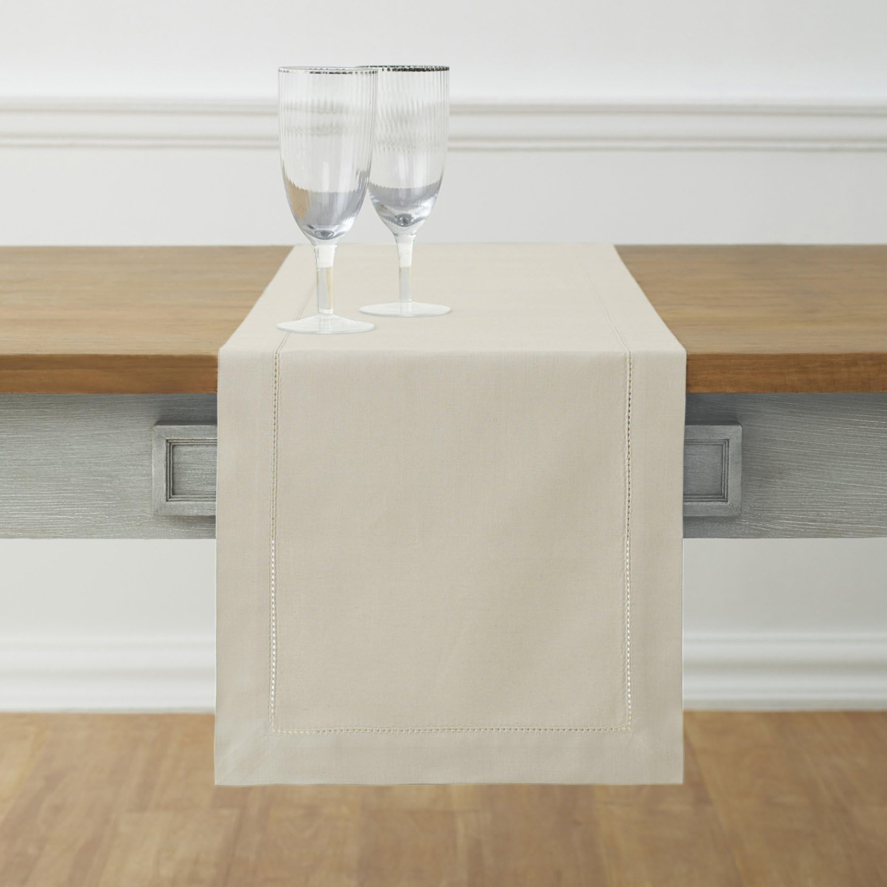Solino Home 108 Inch Cotton Linen Hemstitch Table Runner - 14x108 Inch Dining Table Decor for Weddings, Parties, Spring & Holiday Decorations - Perfect for Easter, Mother's Day & Everyday Dining Table Styling