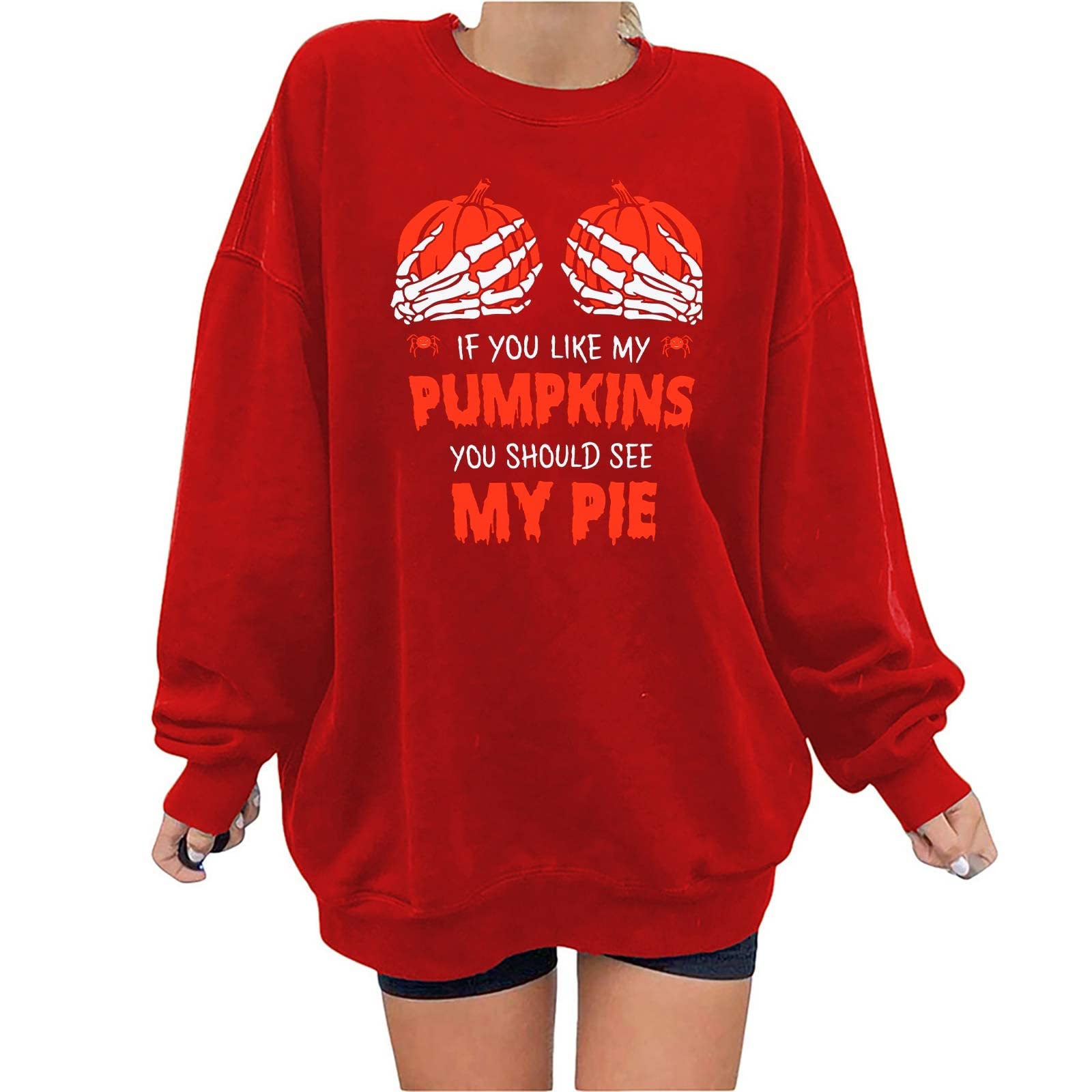 Miximx Women's Halloween Long Sleeve Rose Skull Print Crewneck T-Shirt - Trendy Flowy Top for Party, Cosplay & Casual Wear