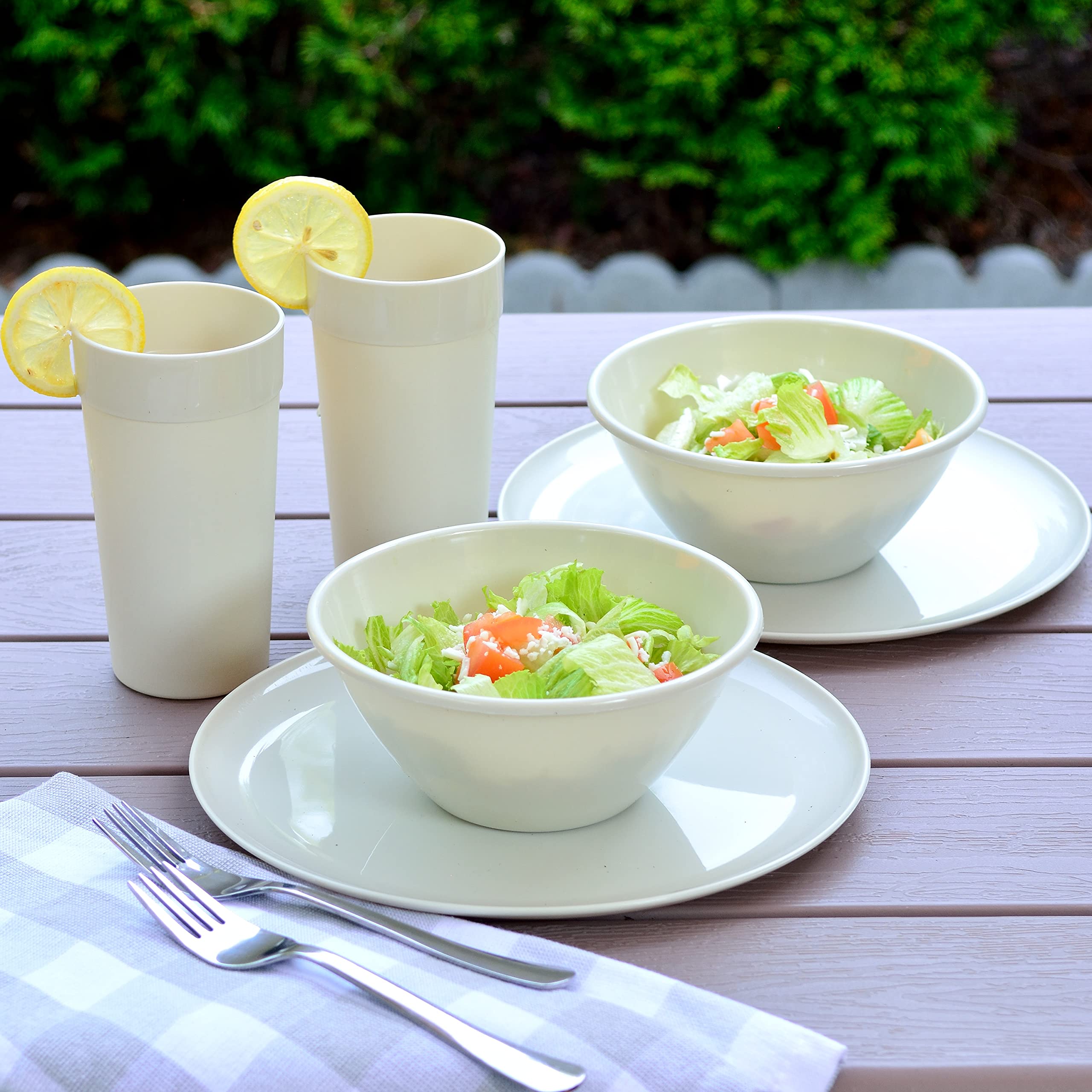 Youngever 18-Piece Plastic Dinnerware Set - 6 Plates, 6 Bowls, 6 Cups - Durable & BPA-Free Kitchenware for Everyday Use - Perfect for Family Dining, Picnics, Camping & Outdoor Parties (Cream)