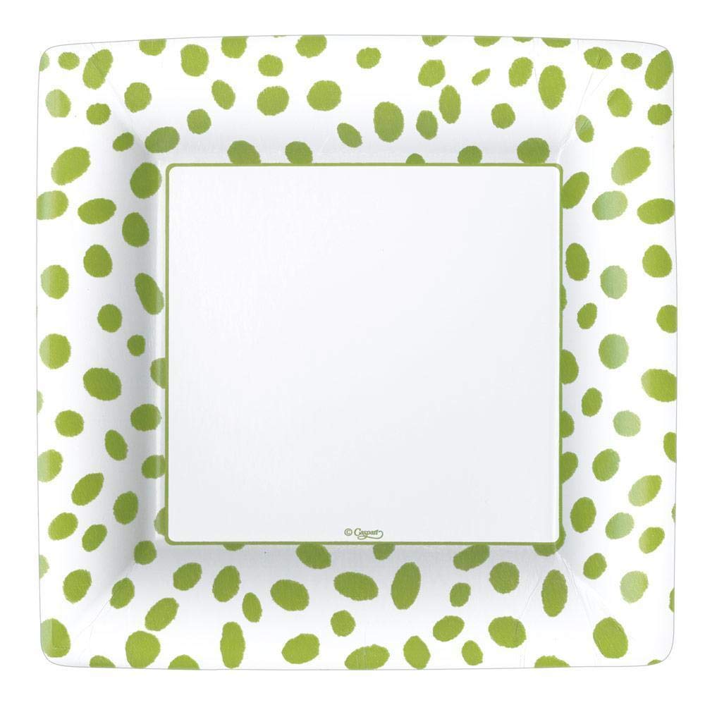 Eco-Friendly Green Square Paper Dinner Plates - 16 Pack | Perfect for Parties, Picnics & Casual Dining | Caspari Spots Design