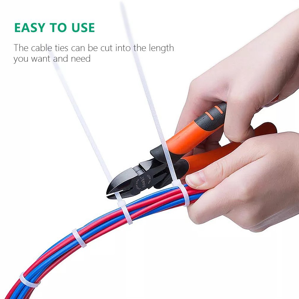 10Gtek 1000pcs 3-Inch White Nylon Self-Locking Cable Ties - Heavy Duty Zip Ties for Wire Management, Home Organization, and DIY Projects