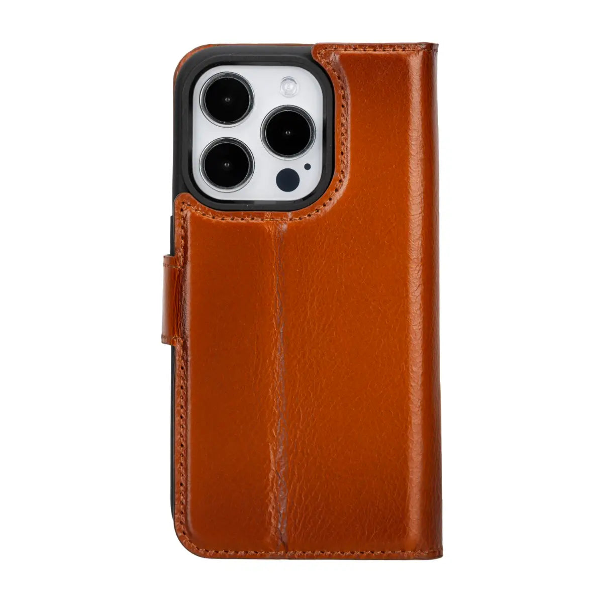 Premium Burnished Tan Leather Wallet Case for iPhone 15 Pro - Slim Protective Cover with Card Slots | Perfect for Everyday Use, Travel & Business Meetings