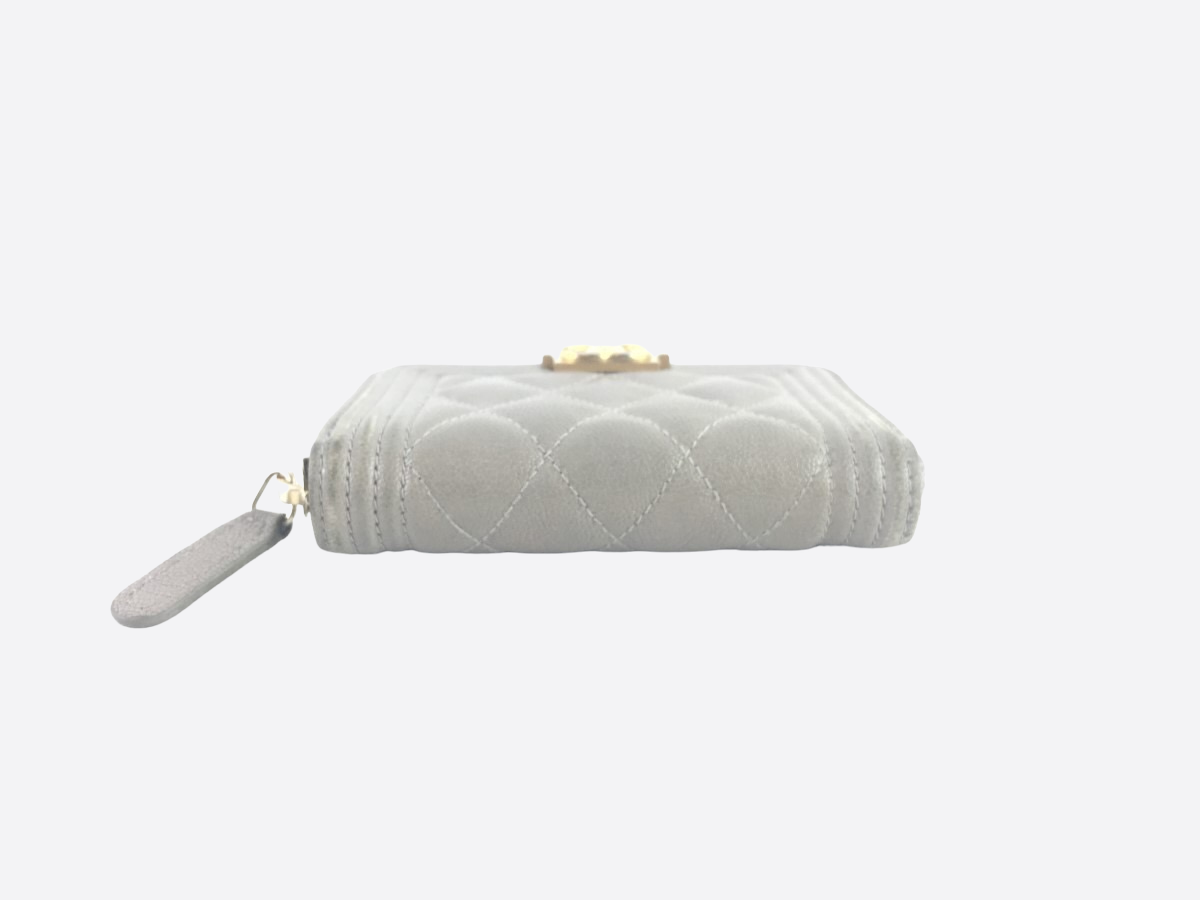 Chanel Grey Caviar Leather Boy Zip Around Coin Purse | Luxury Designer Wallet for Women | Perfect for Everyday Use & Special Occasions