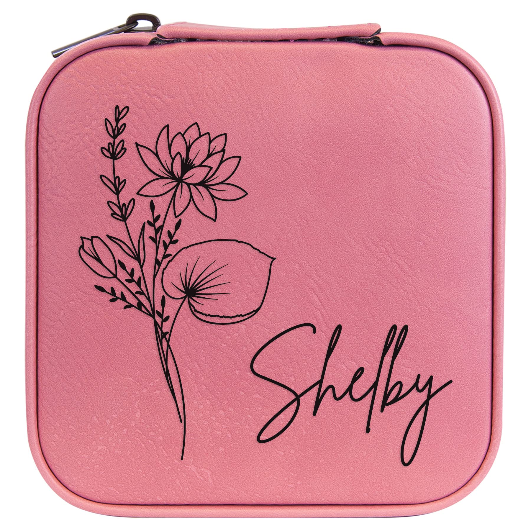 Personalized July Birth Flower Jewelry Box - Water Lily Design Pink Travel Case for Necklaces & Rings | Perfect Gift for Birthdays, Anniversaries & Travel