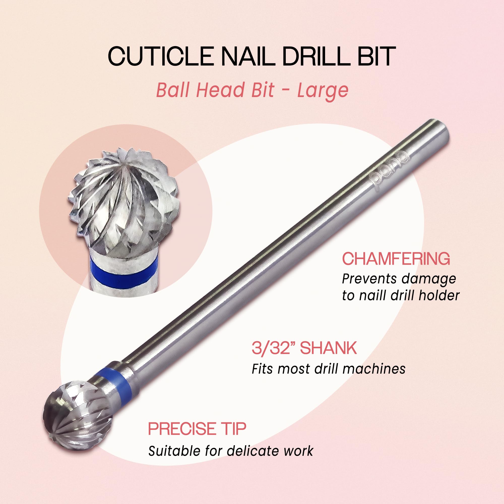Professional Pana Cuticle Clean Nail Drill Carbide Bits - Ball Head (Large) for Nail Salon & Home Manicure - Perfect for Cuticle Removal, Nail Trimming & Under Nail Cleaning - Essential Manicure Tools for Professionals & DIY Enthusiasts