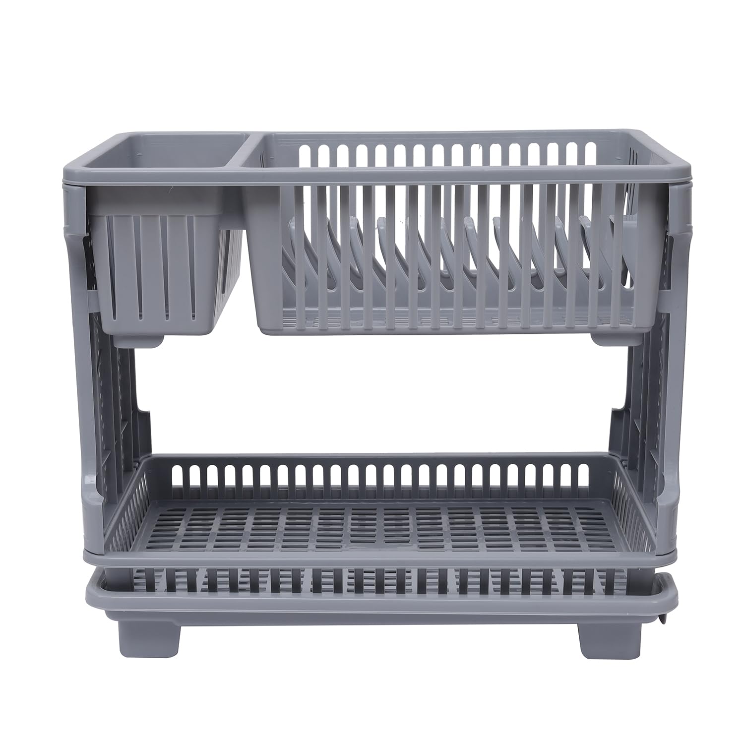 Kuber Industries Plastic Dish Drying Rack with Drainer & Tray - Space Saving Kitchen Organizer for Dishes, Utensils & Cookware | Gray | Perfect for Small Kitchens, Apartments & RVs