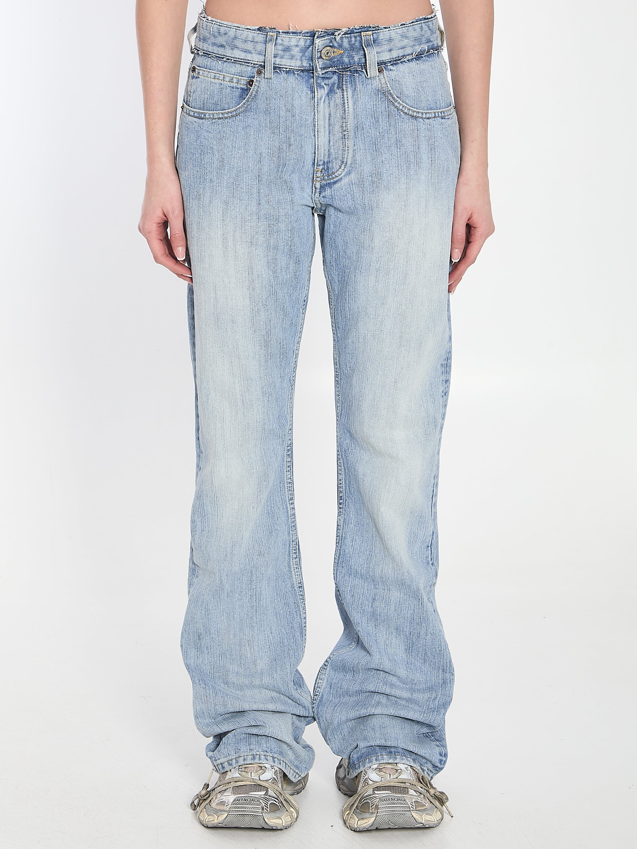 Balenciaga Low Rise Distressed Jeans for Women - Trendy Ripped Denim Pants, Comfortable Stretch Fit | Perfect for Casual Outfits, Streetwear & Night Out