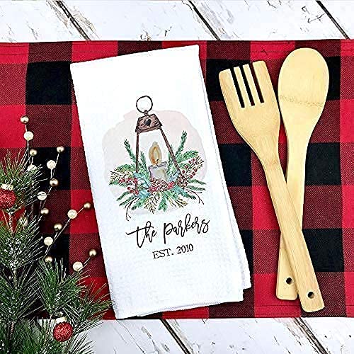 Custom Christmas Waffle Weave Dish Towels - Personalized Kitchen Towels Set of 2 | Absorbent & Durable Housewarming Gift for Women | Holiday Home Decor & Practical Kitchen Accessory for Baking, Cooking & Hosting