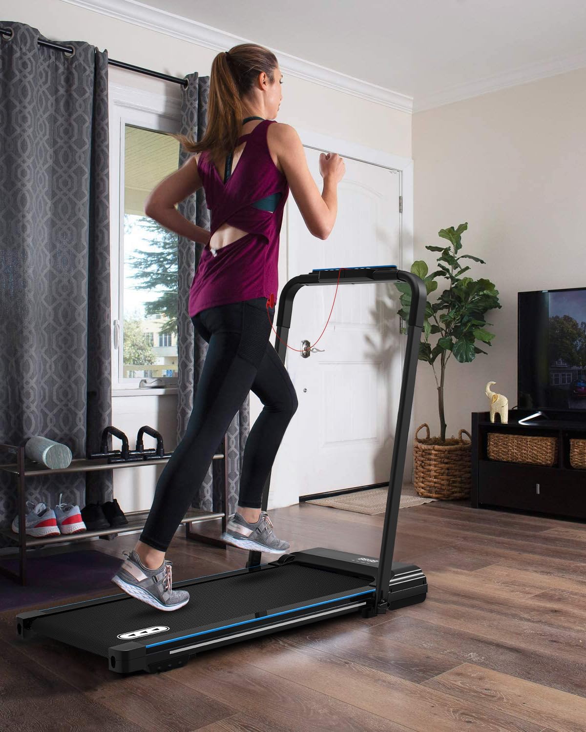 REDLIRO 2-in-1 Under Desk Electric Treadmill - Portable Folding Walking Pad with Remote Control for Home & Office - Compact Motorized Jogging Machine for Workouts While Working or Watching TV