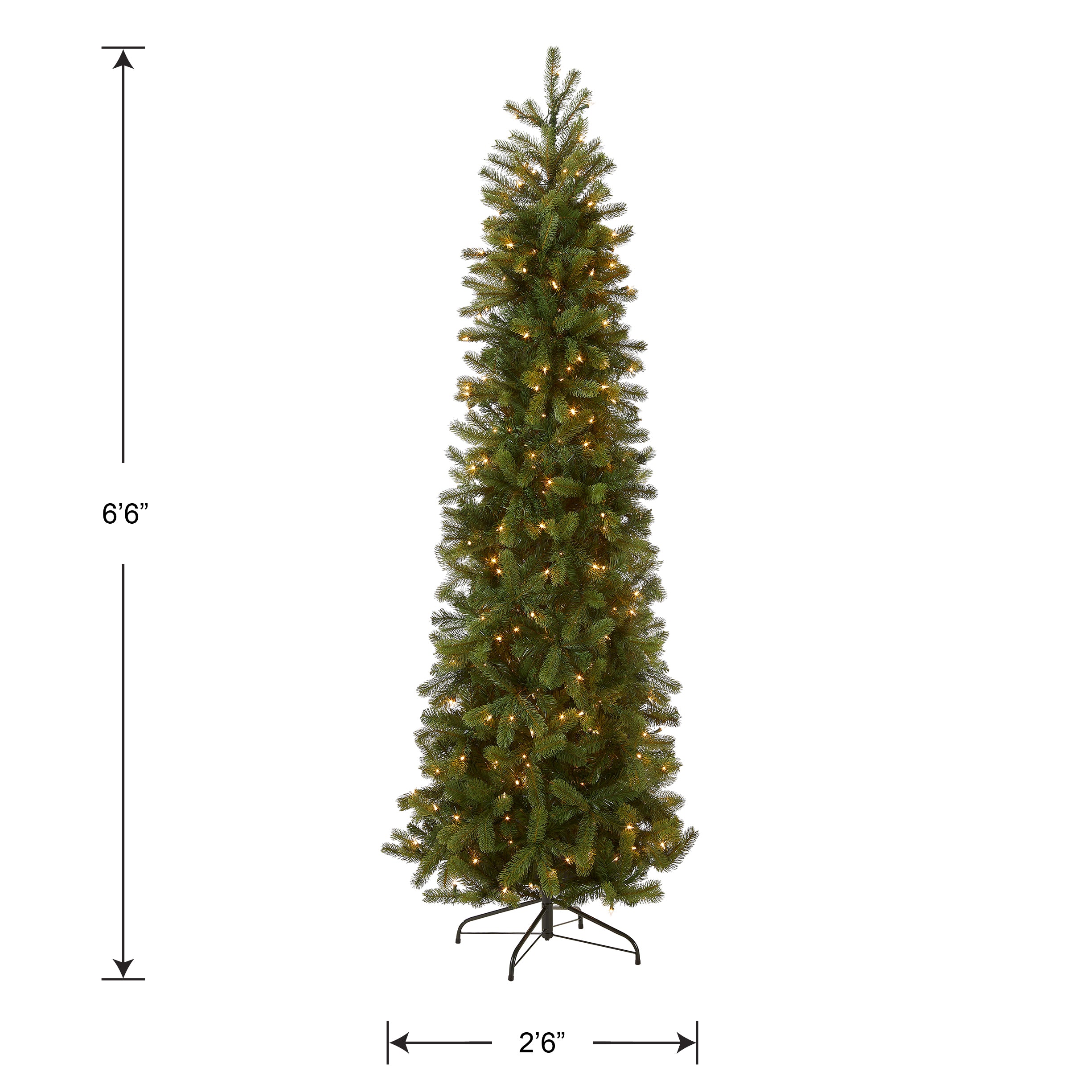 6.5 ft Pre-Lit Downswept Douglas Fir Pencil Slim Christmas Tree with 300 Clear LED Lights - Perfect for Small Spaces & Holiday Decor
