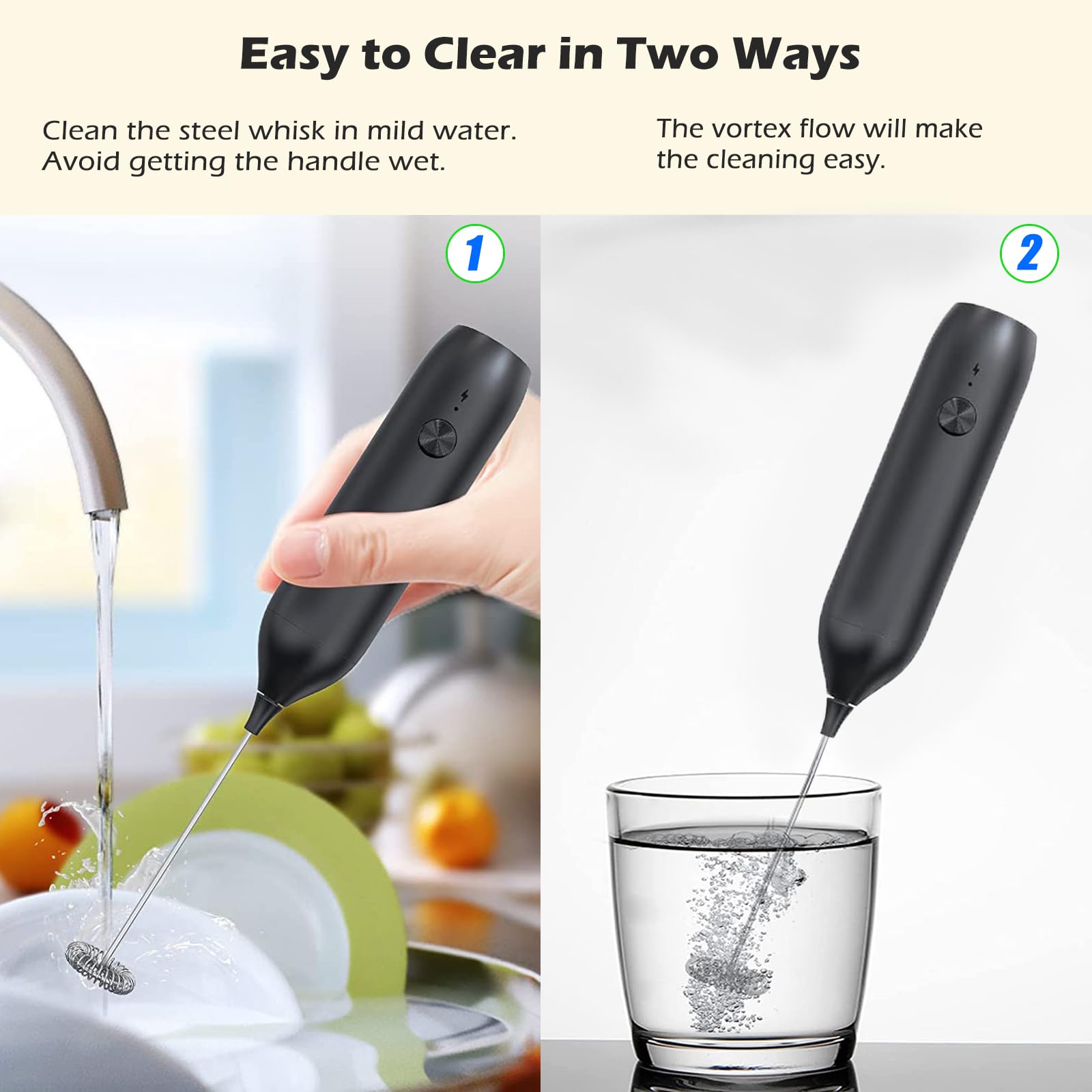 USB-C Rechargeable Milk Frother Wand - Handheld Electric Drink Mixer & Whisk for Coffee, Lattes, Matcha, Cappuccino, Frappe, Hot Chocolate - Perfect for Home Baristas & Coffee Lovers
