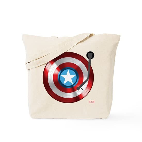 Captain America Vinyl Shield Tote Bag - Natural Canvas Reusable Shopping Bag for Groceries, Beach & Comic Con | Eco-Friendly Marvel Superhero Tote