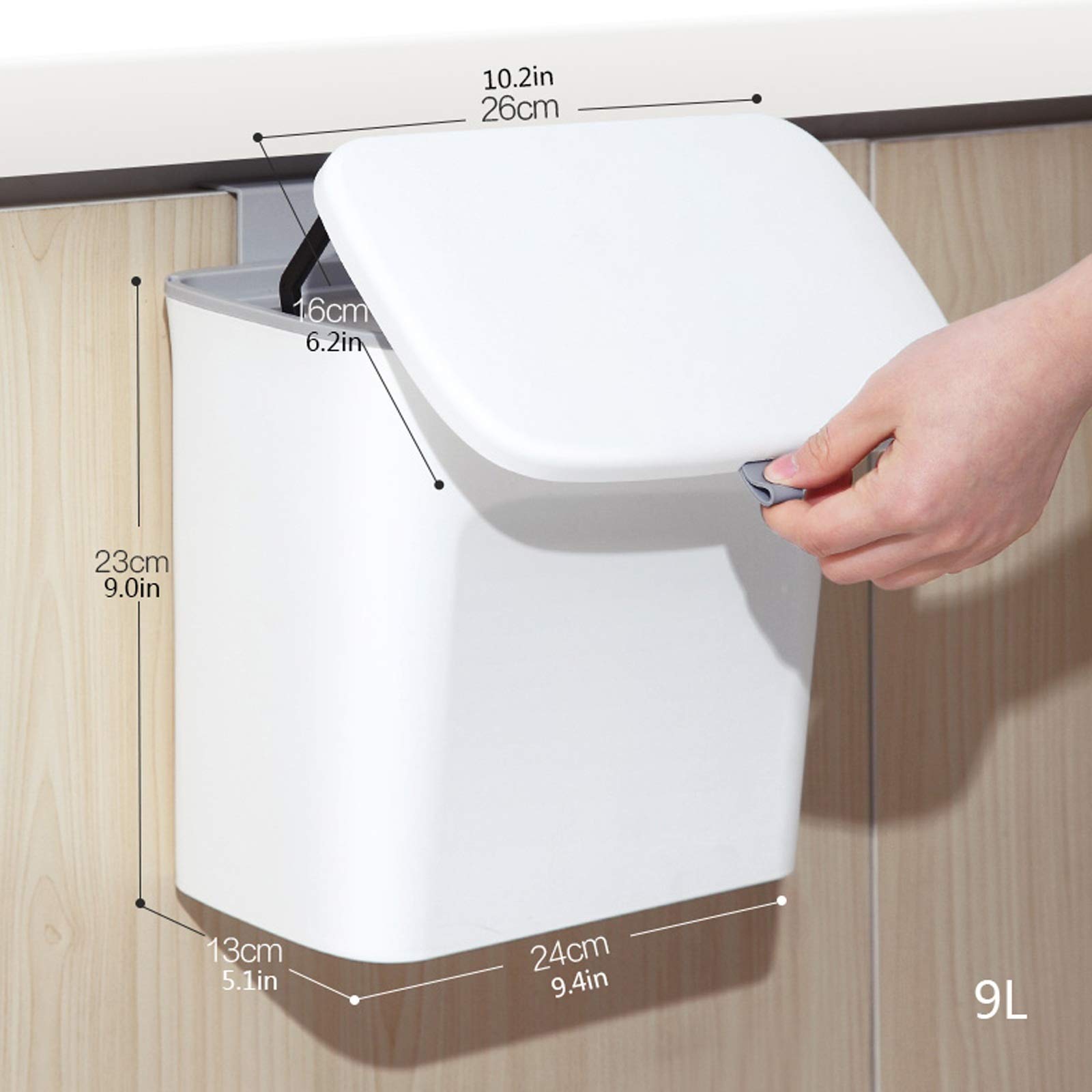 Compact 7L Wall Mounted Trash Can with Lid - Space Saving Kitchen Cabinet Door Hanging Garbage Bin for Counter, Drawer, Bedroom, Dorm & Bathroom - Perfect for Small Spaces & Eco-Friendly Composting