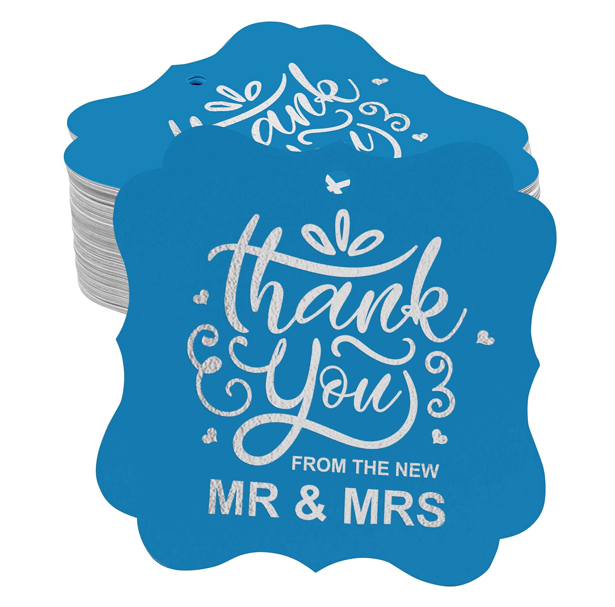100pcs Real Silver Foil Bracket-Shaped Wedding Favor Tags - Elegant Thank You Gift Tags for Bridal Shower, Baby Shower & Party Decorations - Perfect for DIY Wedding Invitations, Place Cards & Gift Packaging