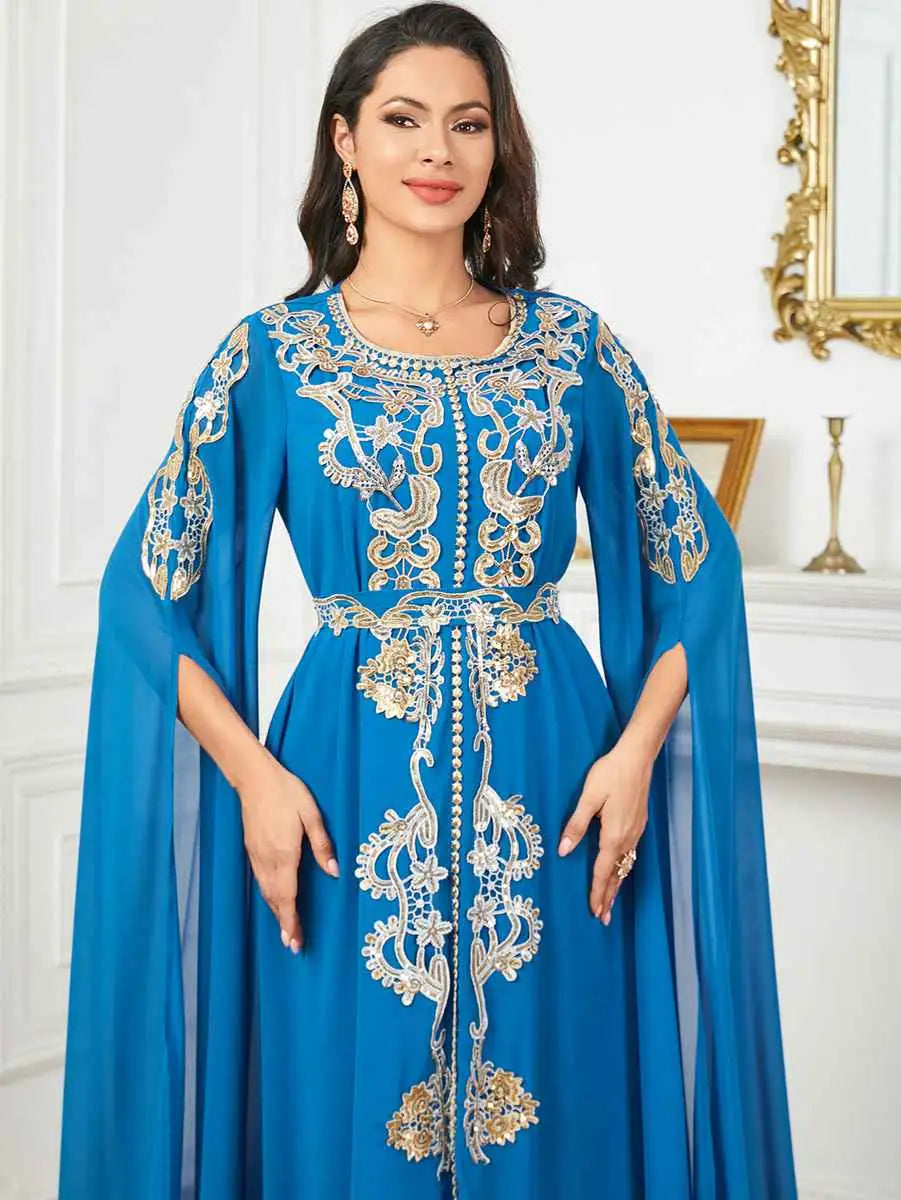 Elegant Arab Chiffon Kaftan Dress - Traditional Jalabiya for Women | Perfect for Eid Celebrations, Weddings & Special Occasions