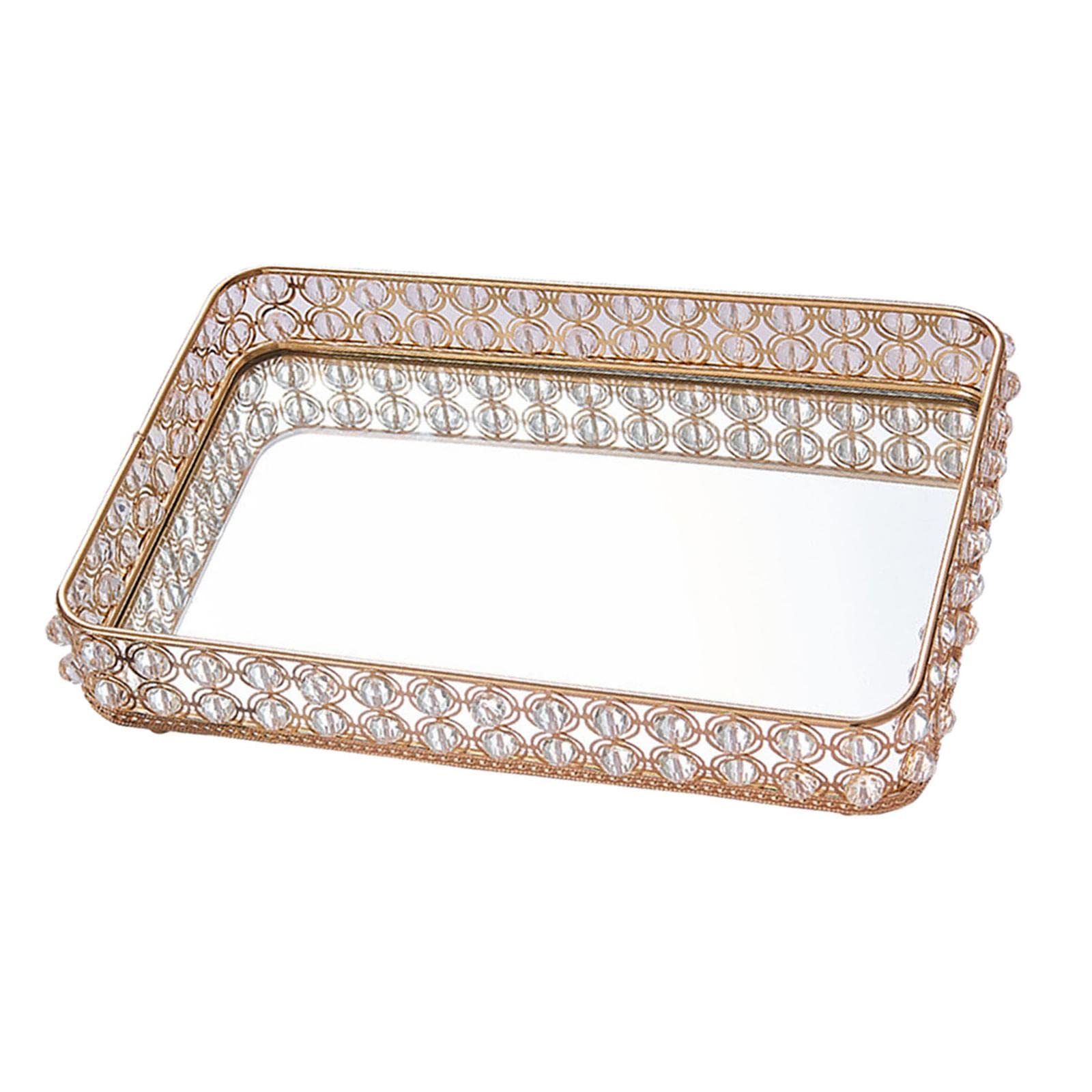 Colcolo Mirrored Crystal Tray - Elegant Bathroom & Vanity Organizer for Jewelry, Makeup & Perfume | Stylish Home Decor for Bedroom, Dresser & Wedding Gifts