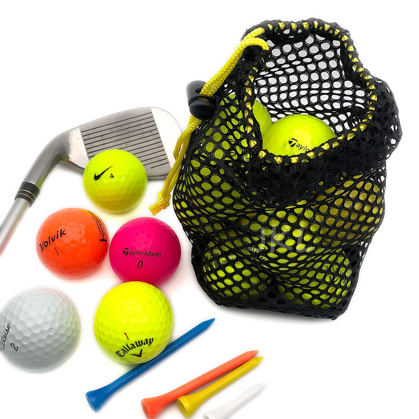 JKL 5-Pack Small Golf Ball Mesh Bags - Durable Nylon Drawstring Storage Pouches for Golf Accessories (Red, Yellow, Blue, Green, Black) - Perfect for Golf Practice, Tournament Organization & Sports Equipment Storage