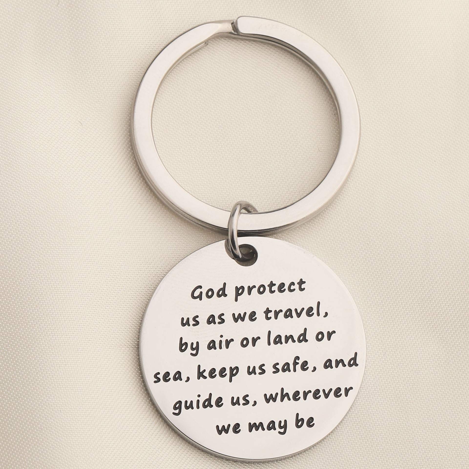 BEKECH Traveler's Prayer Keychain - Religious Travel Protection Key Ring, God Bless Us Safe Journey Gift for Men & Women - Perfect for Airplane, Car, Backpack & Luggage Travel Accessories