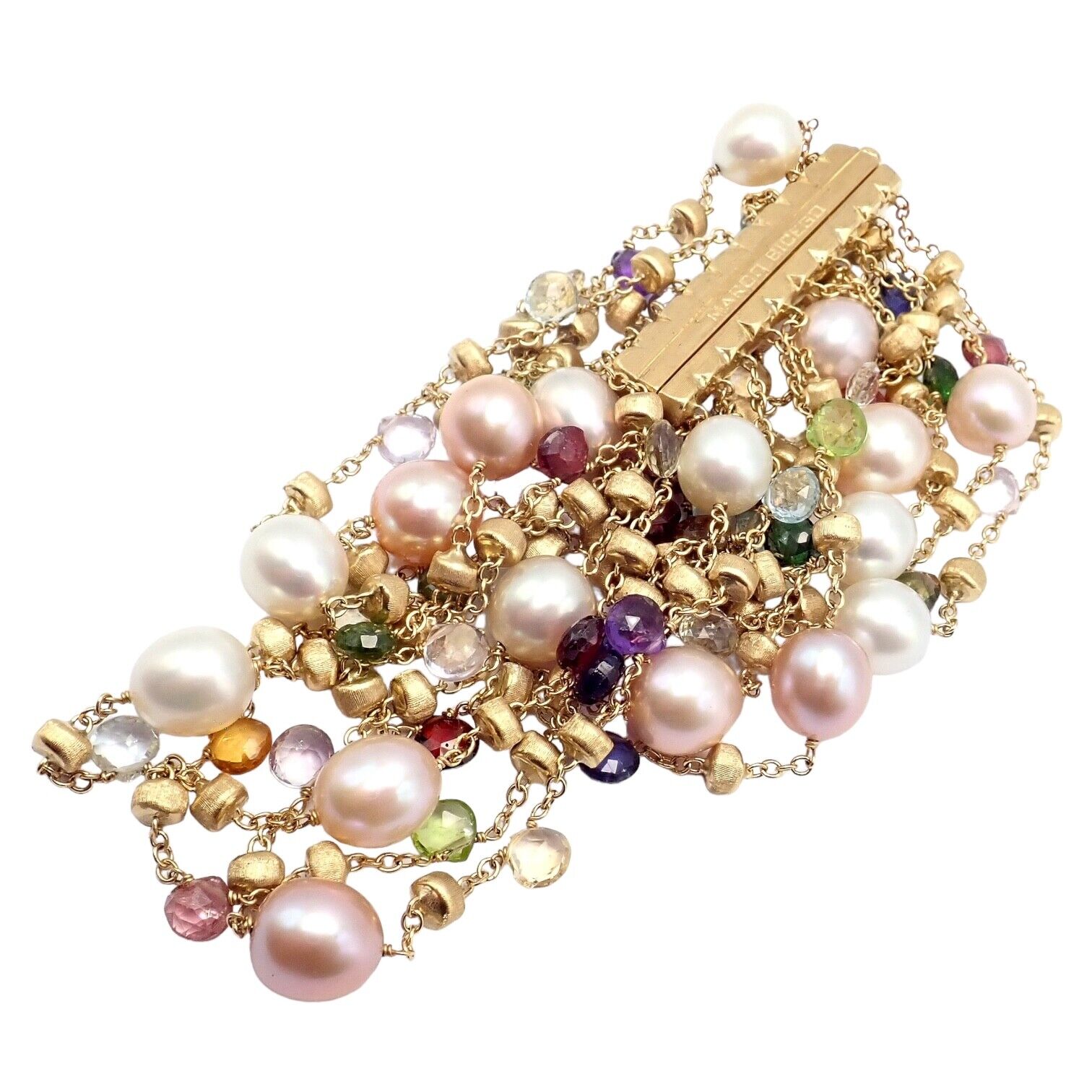 Marco Bicego 18k Yellow Gold Pearl Bracelet with Multicolor Gemstones - Elegant Jewelry for Women, Perfect for Weddings, Parties & Special Occasions