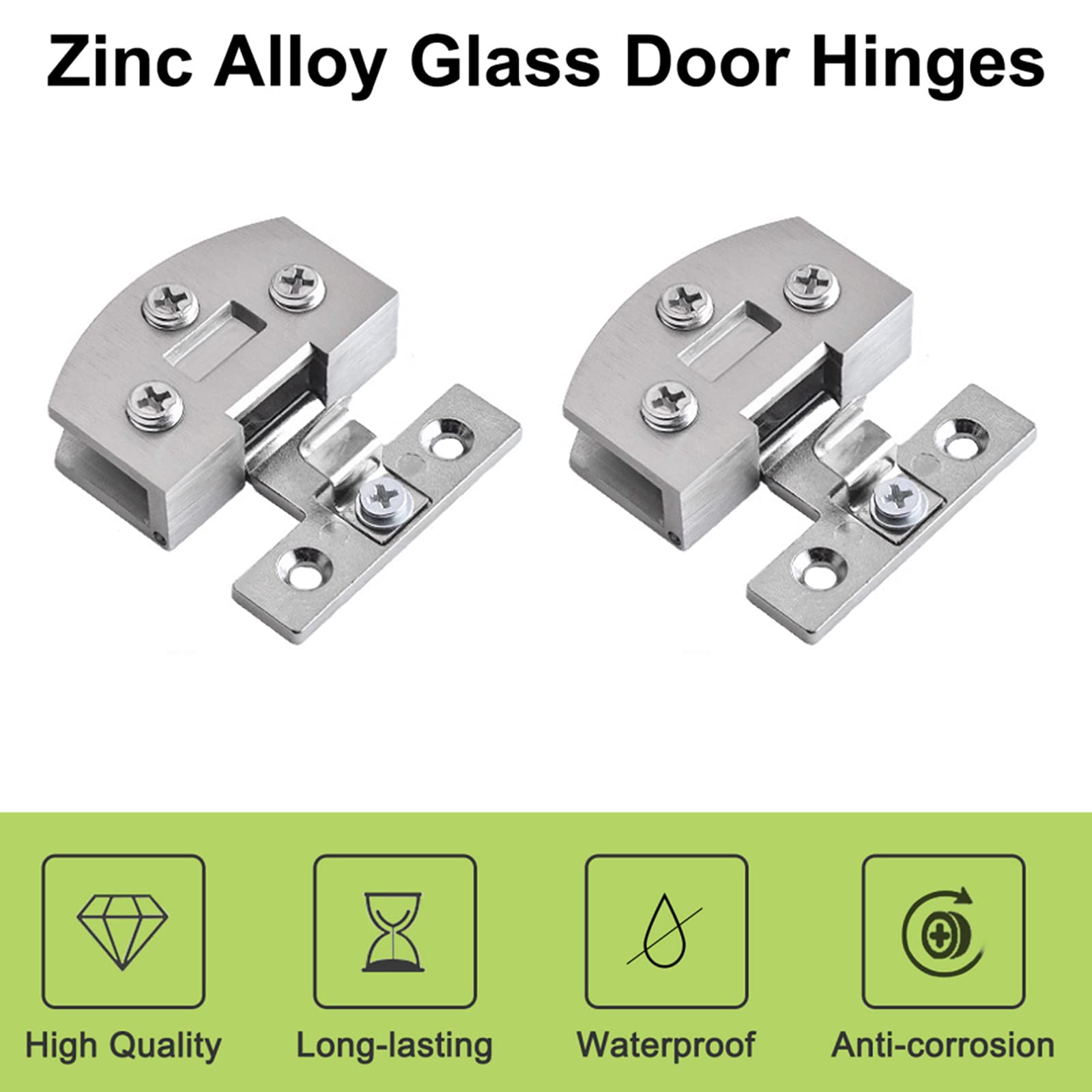 Adjustable Zinc Alloy Glass Door Hinge - 2Pcs Side-Mount Pivot Hinges for 5-7mm Frameless Cabinet Doors - 90 Degree Clip Hinge Replacement with Brushed Finish - Perfect for Kitchen Cabinets, Bathroom Vanities & Glass Shower Doors