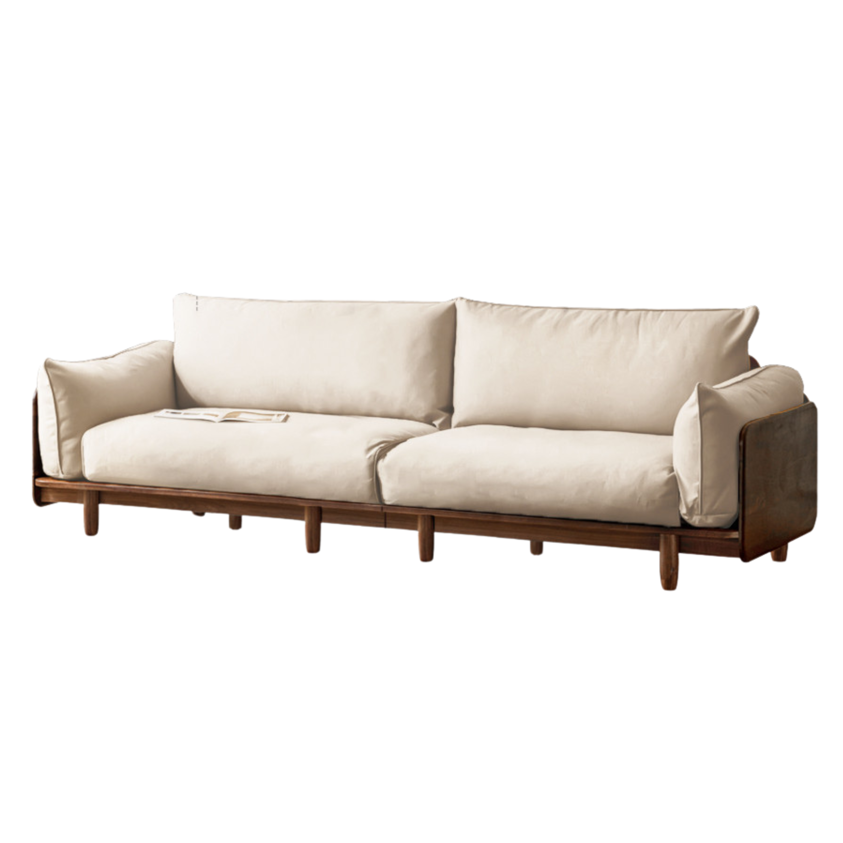 105.5x35.4x31.9 inch / 268x90.5x81cm / Rich dark walnut color/ four-seater sofa cat scratching cloth soft white