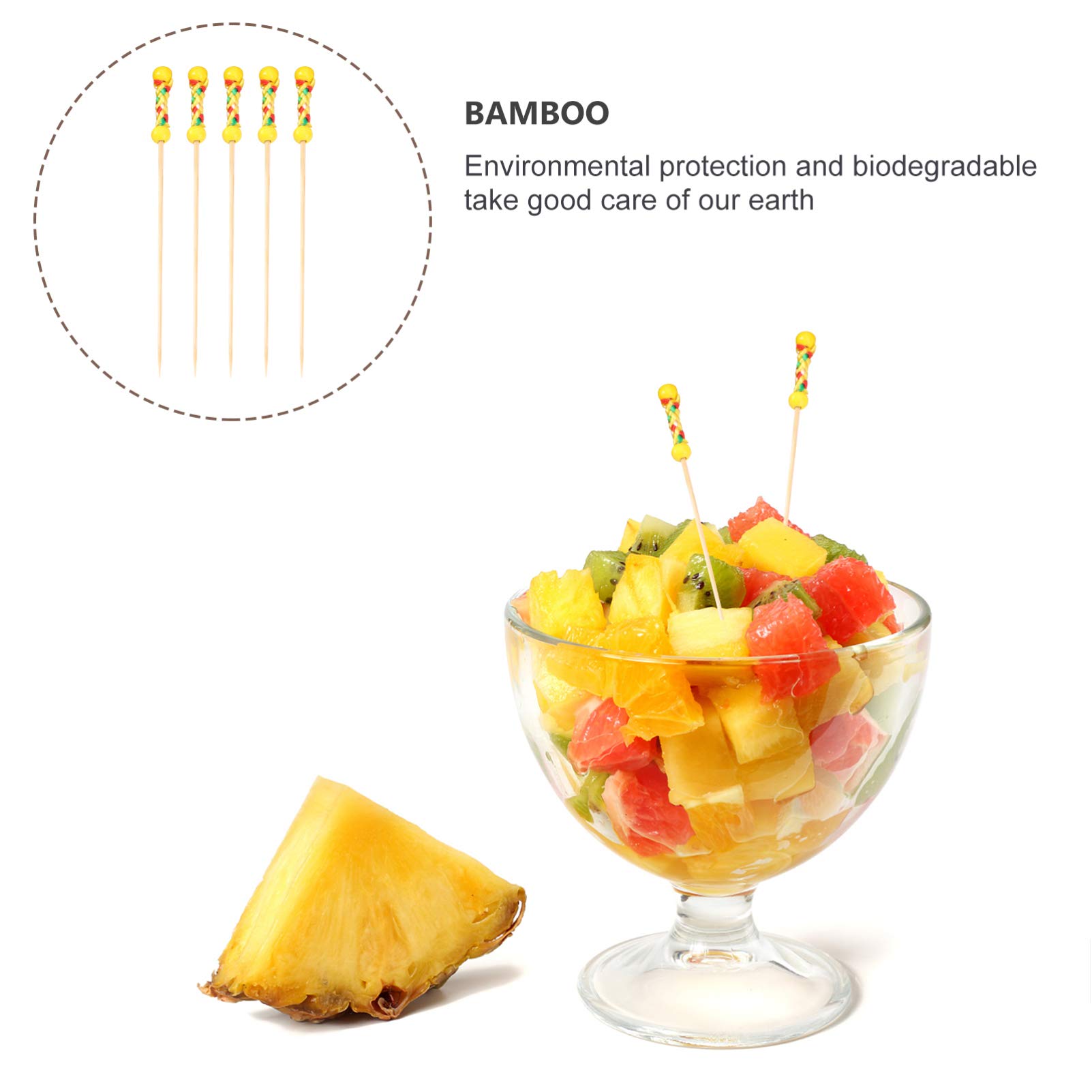 100 Pcs Bamboo Skewers for Fruit, Cocktails, Desserts & BBQ - Eco-Friendly Food Picks for Party Decorations, Appetizers & Grilling - Perfect for Weddings, Picnics & Outdoor Gatherings