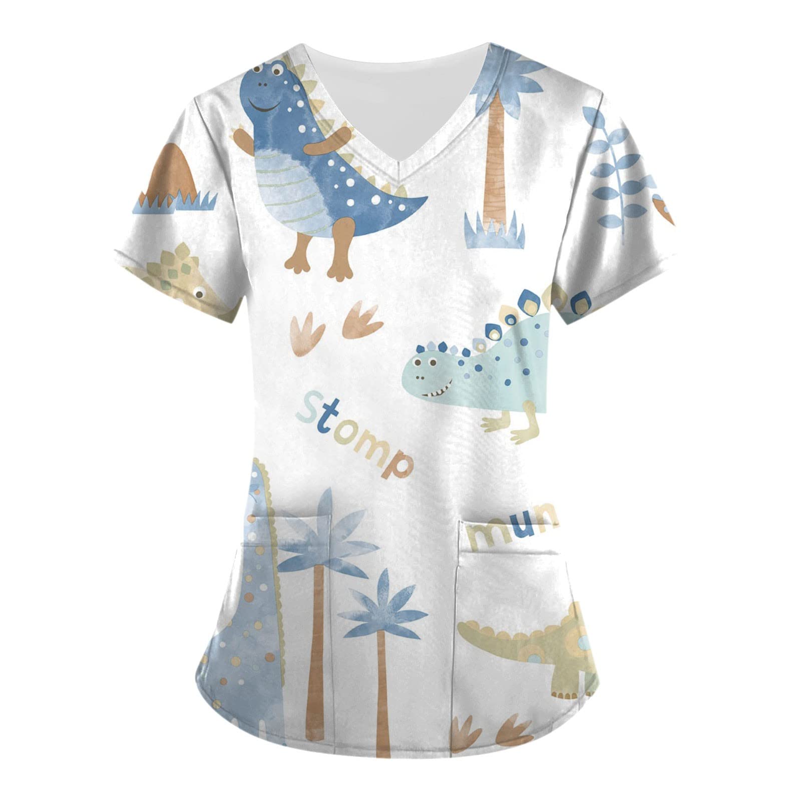 Stylish Printed Women's Summer Scrub Tops - Stretchy Plus Size Work Uniform with Pockets & Short Sleeve | Trendy Blouse for Nurses, Medical Professionals & Healthcare Workers