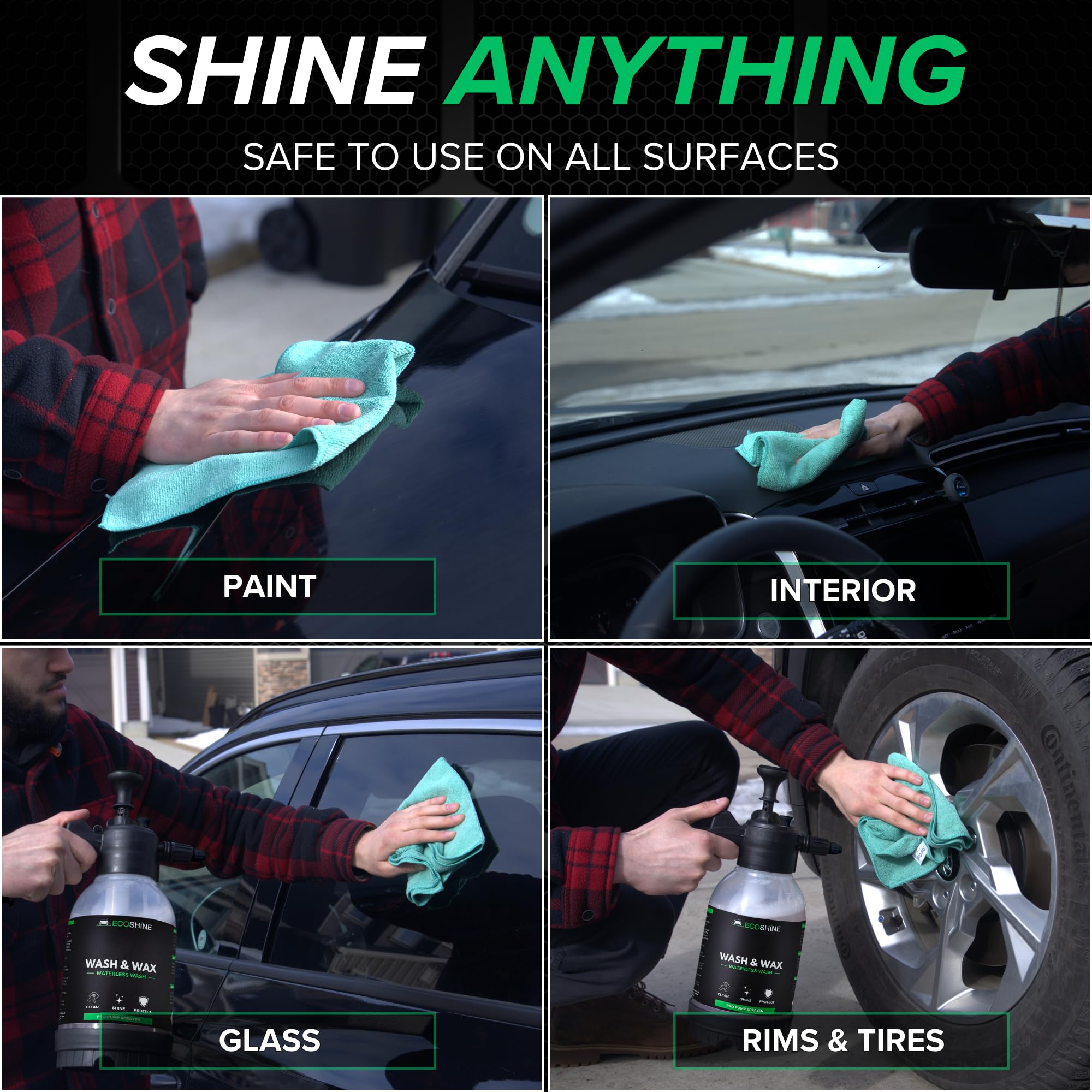 Waterless Car Wash Kit - Super Concentrated Rinseless Wash & Wax Formula with Non-Foaming Pump Sprayer | Fast Car Detailing Solution | Makes 16 Gallons of Ready-to-Use Wash | Perfect for Quick Cleaning, Road Trips, and Water Conservation