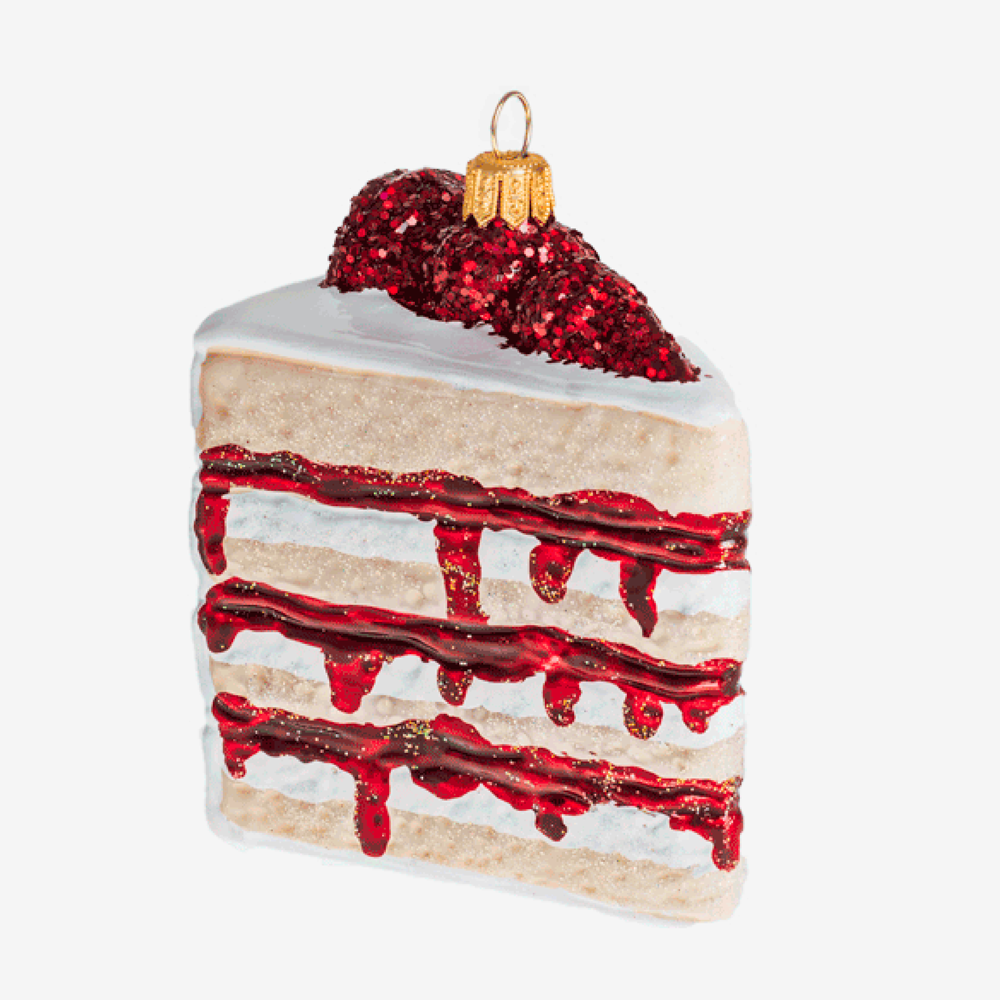 Cherry Cake Slice Ornament - Realistic Miniature Dessert Decor for Christmas Tree, Cupcake Party, or Kitchen Display