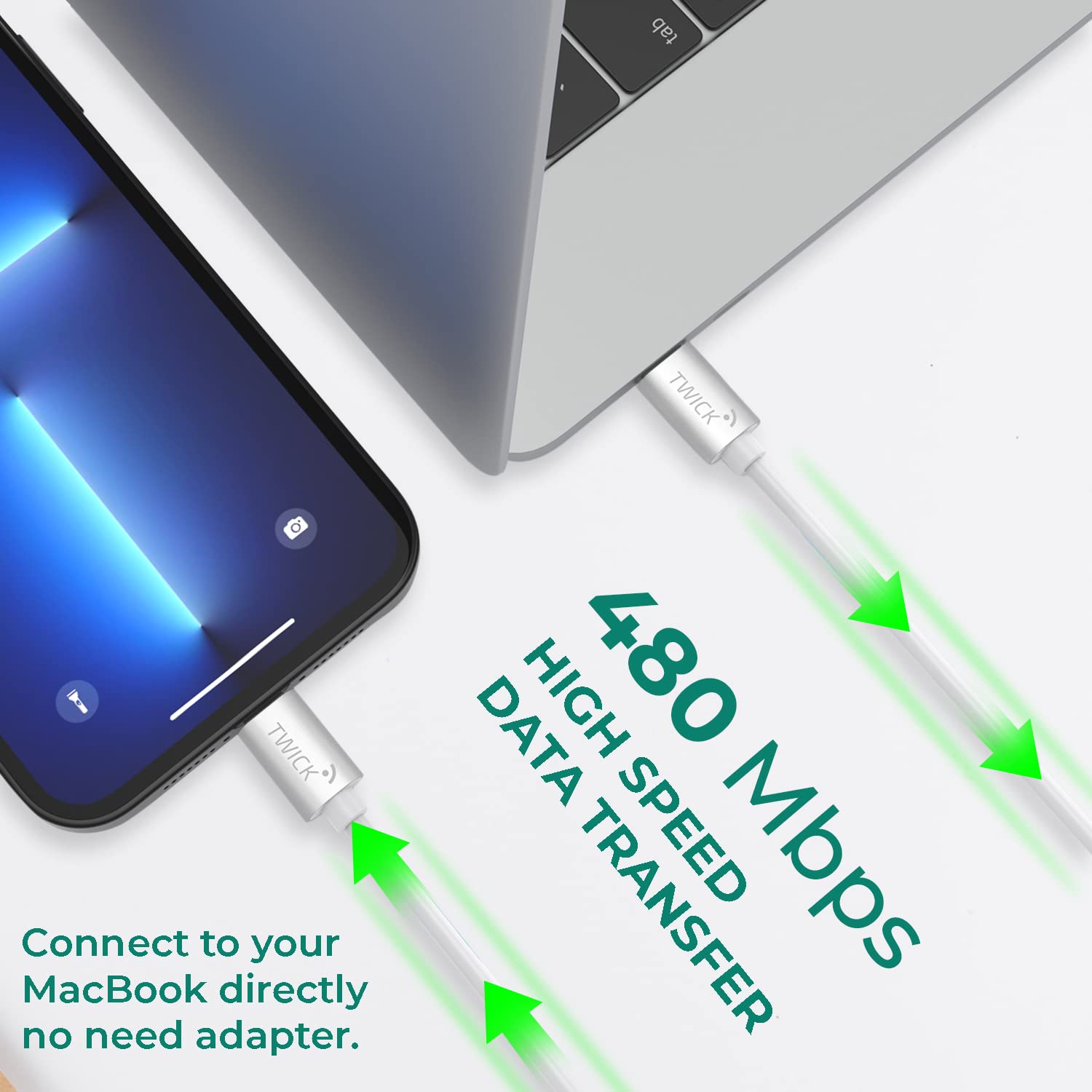 TWICK 20W USB C to Lightning Cable 1M/2M - Fast Charging & Data Sync for iPhone 14/13/12/11 Pro Max/Mini/XR/SE, iPad & MacBook - PD 3.0 Certified (1 Pack) | Perfect for Home, Office & Travel Charging