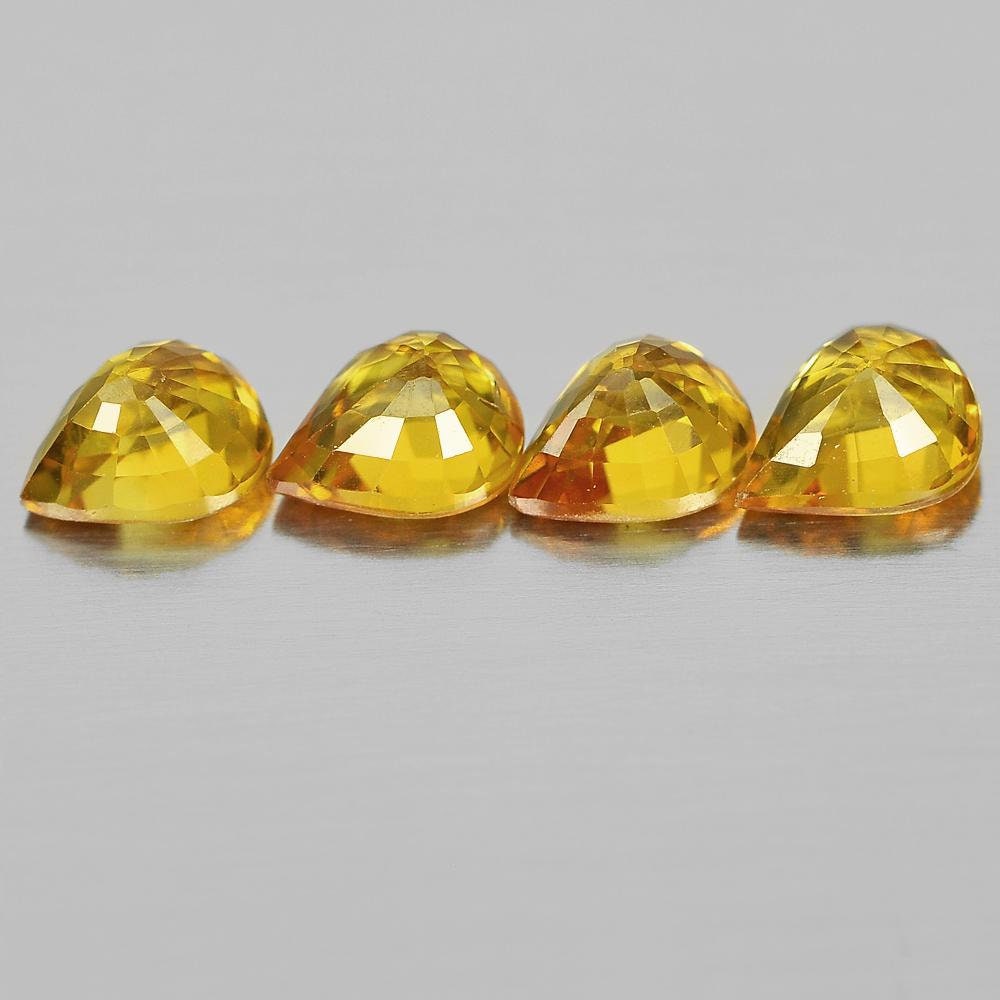 1.89tcw Natural Vivid Medium Yellow Sapphire 5x4mm Pear Cut Loose Gemstones - 4pc VS Clarity September Birthstone for Jewelry Making, Engagement Rings & Birthstone Gifts