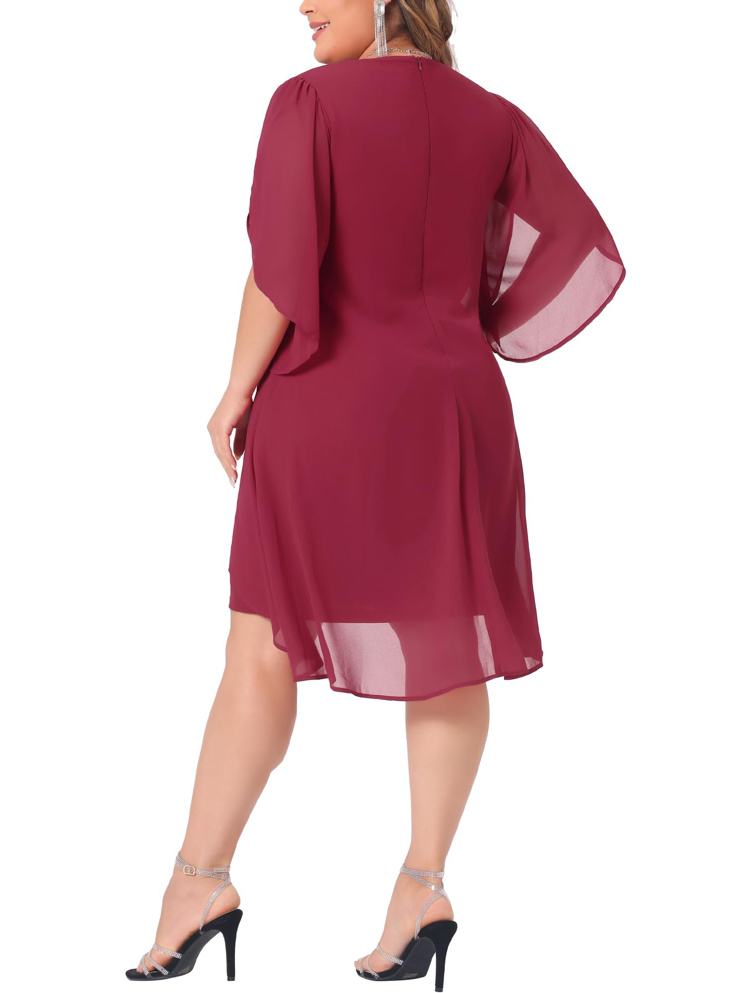Agnes Orinda Plus Size Chiffon Cocktail Dress for Women - Elegant Mesh Overlay Short Dress for Wedding Guest & Party 2024 | Perfect for Evening Events, Bridal Showers & Special Occasions
