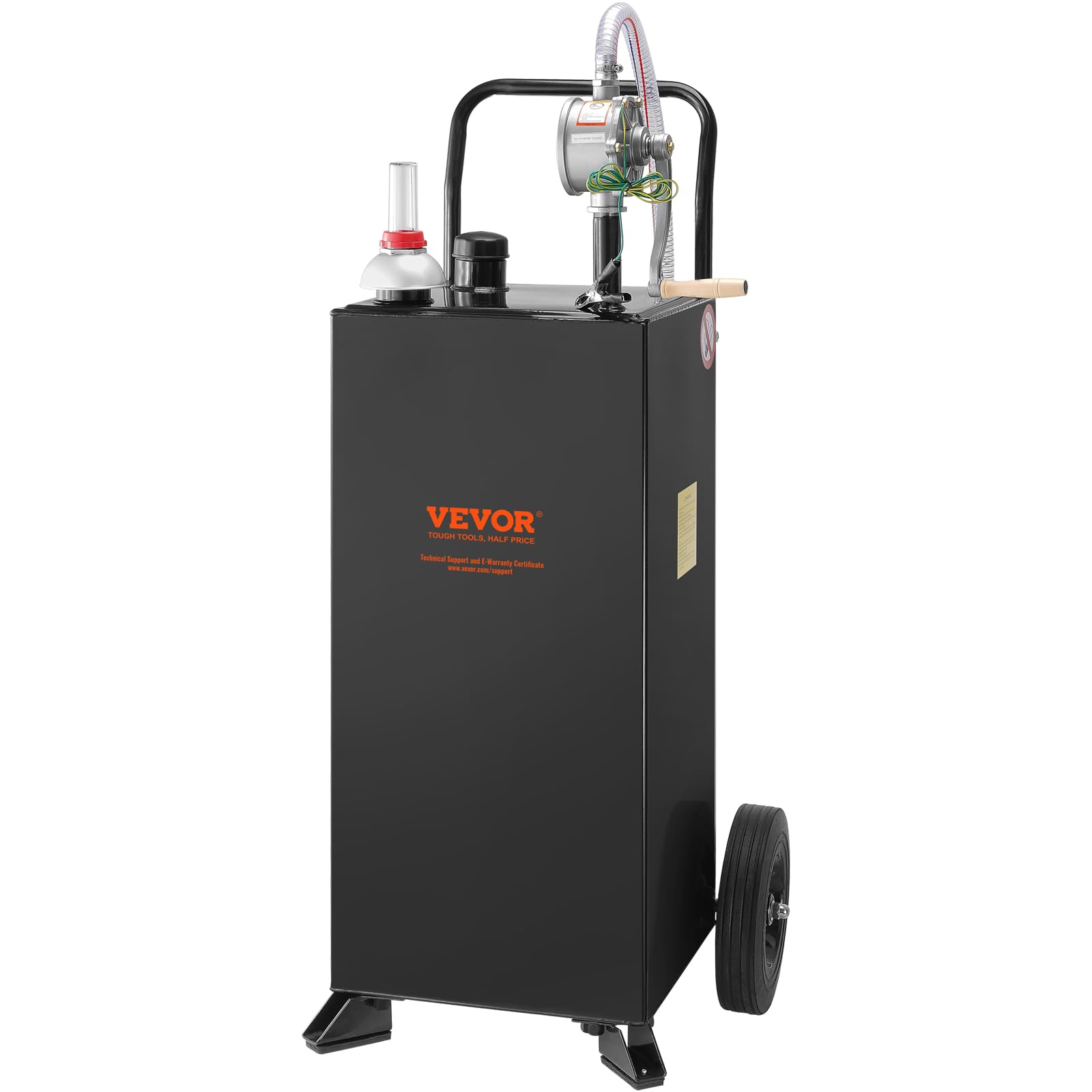 VEVOR 30 Gallon Portable Gas Caddy with Manual Pump - Heavy Duty Fuel Storage Tank for Gasoline & Diesel - 2-Wheel Design for Cars, ATVs, Lawn Mowers, Boats - Ideal for Garage, Farm & Outdoor Use