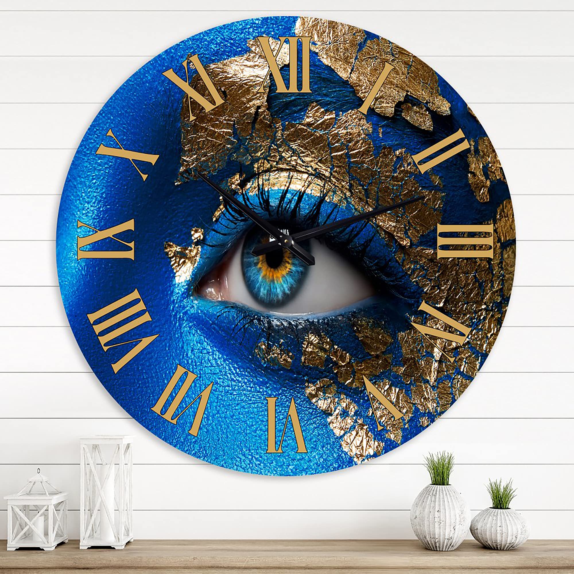 Modern Large Wall Clock - 'Portrait of A Young Girl with Blue Makeup' - Stylish Kitchen Decor & Home Office Wall Art - Perfect for Living Room, Bedroom, and Dining Area Decoration