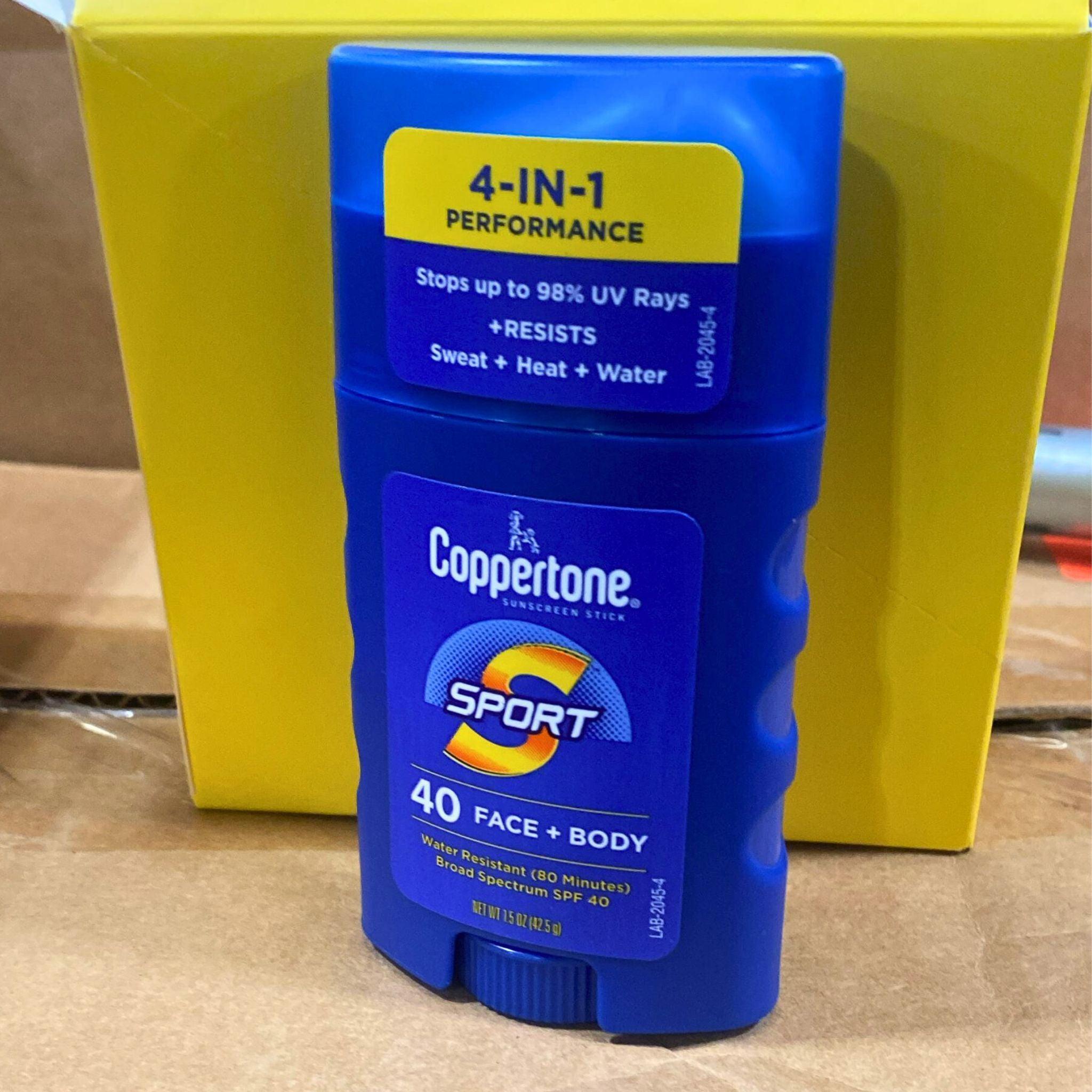 Coppertone Sunscreen Stick SPF 40 for Face & Body - 1.5 oz (95-Piece Bulk Pack) | Water-Resistant, Sweat-Proof Protection for Outdoor Sports, Beach & Daily Activities