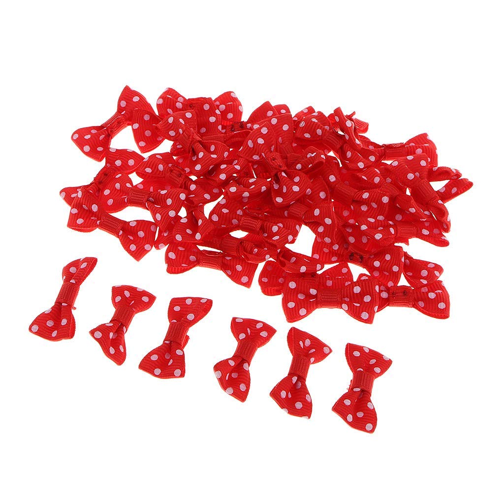 50pcs Mini Polka Dot Bows for Wedding, Birthday & Gift Wrapping - Red