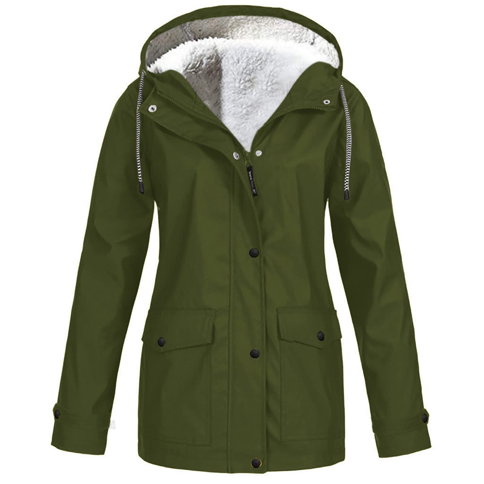 ZEFOTIM Women's Waterproof Rain Jacket - Thickened Plush Hooded Raincoat for Outdoor Activities, Plus Size Available - Perfect for Hiking, Camping & Daily Commute in Rainy Weather