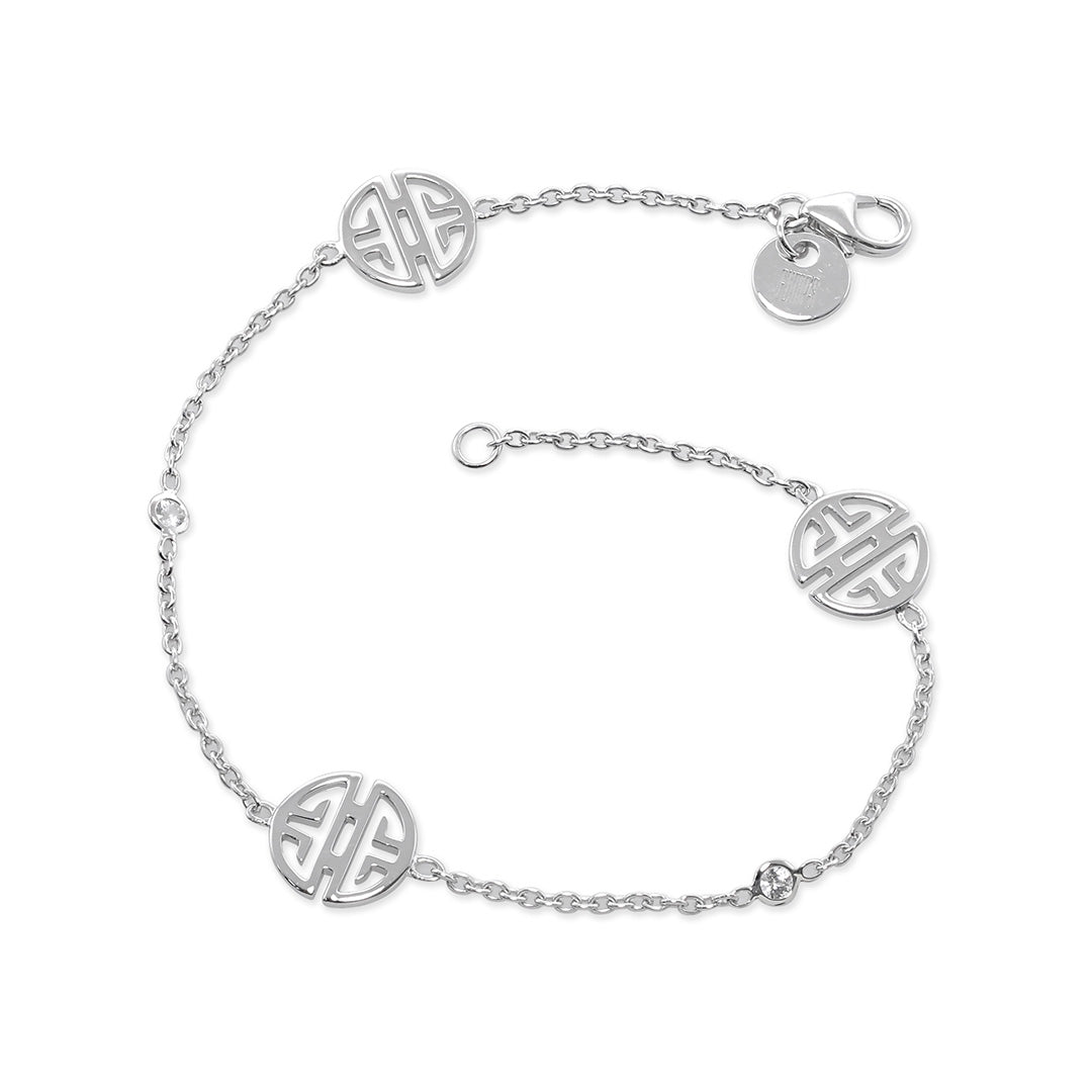 Elegant Silver Shou & White Sapphire Station Bracelet for Women - Perfect for Weddings, Parties & Everyday Wear