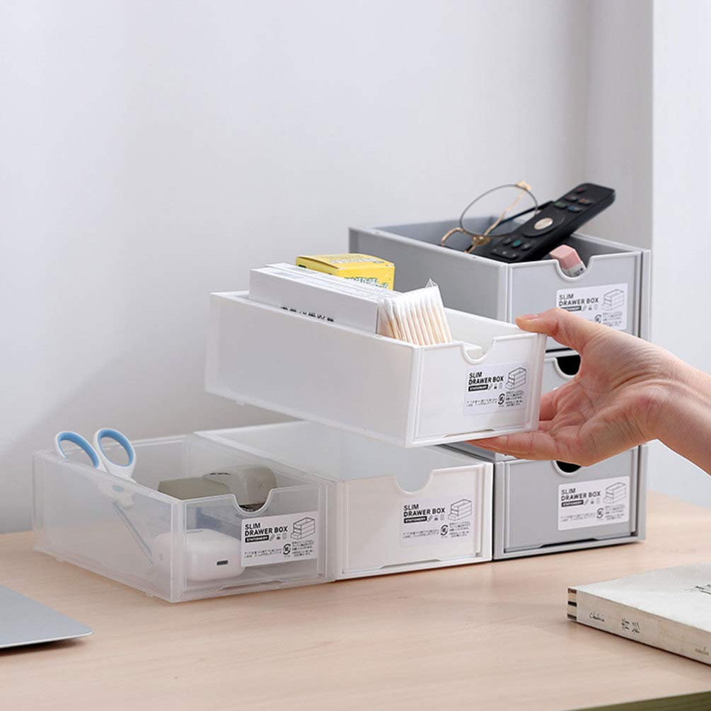 2-Pack Hemoton Stackable Plastic Storage Drawers - White Office Desk Organizer for Jewelry, Stationery & Small Items | Perfect for Home, Office & Craft Room Organization