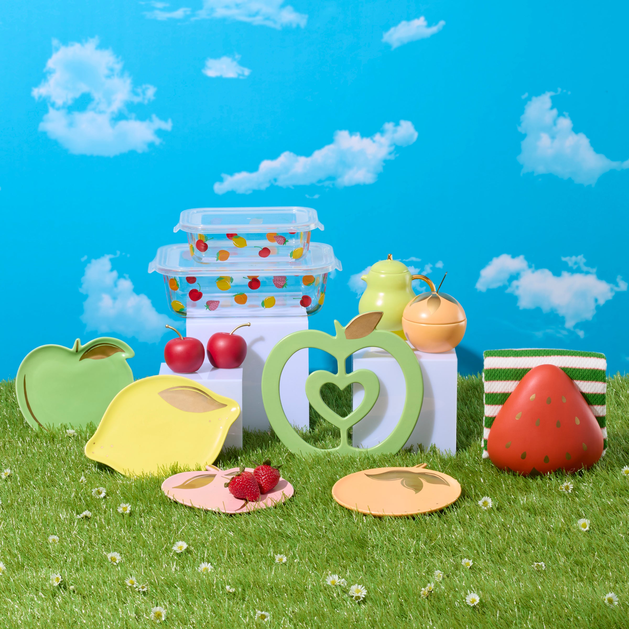 Colorful Tutti Fruity Dessert Plates Set of 4 - Perfect for Birthday Parties, Baby Showers & Candy Buffets