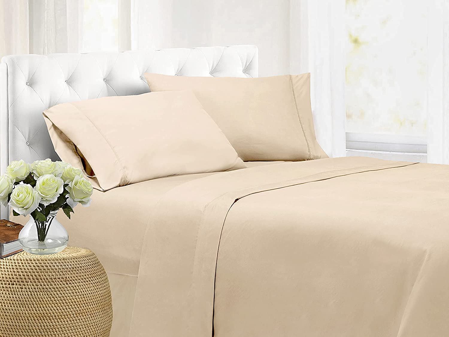 100% Natural Cotton Twin Size 4-Piece Bed Sheet Set | 800 Thread Count, Extra Soft & Smooth, 15
