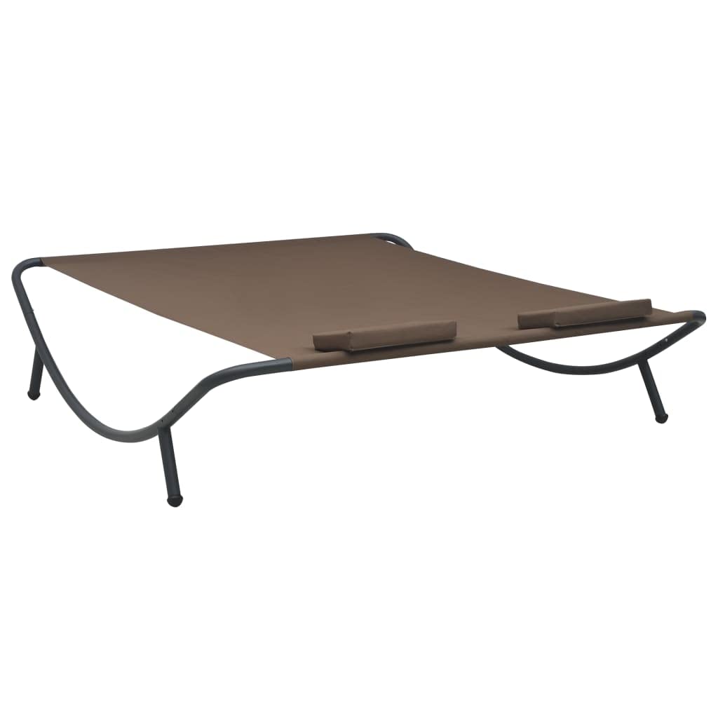 Outdoor Patio Lounge Bed with 2 Washable Pillow Covers - Tanning Chair for Poolside, Garden, Balcony - Comfortable Brown Fabric Sunbathing Bed for Relaxation