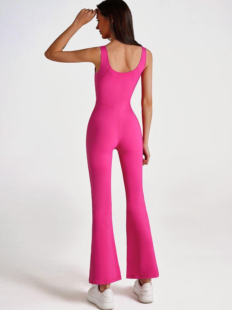 ZASUWA Women's Solid Color Zipper Flare Seamless Jumpsuit - Stylish One-Piece Romper for Casual Wear, Night Out & Party Outfits