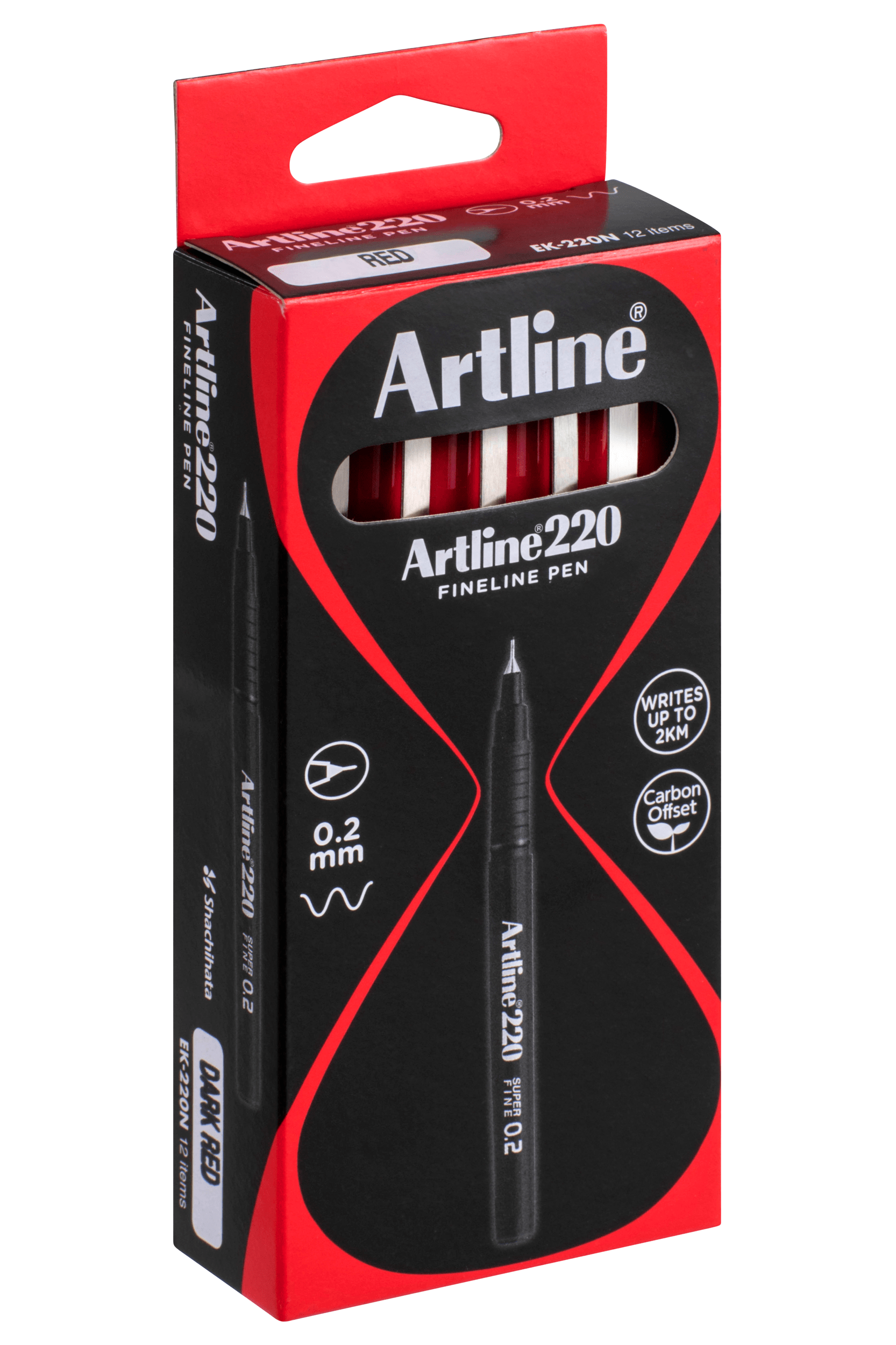 Artline 220 Fineliner Pen 0.2mm Fine Tip Red - 12 Pack for Sketching, Drawing & Calligraphy - Perfect for Artists, Students & Office Use
